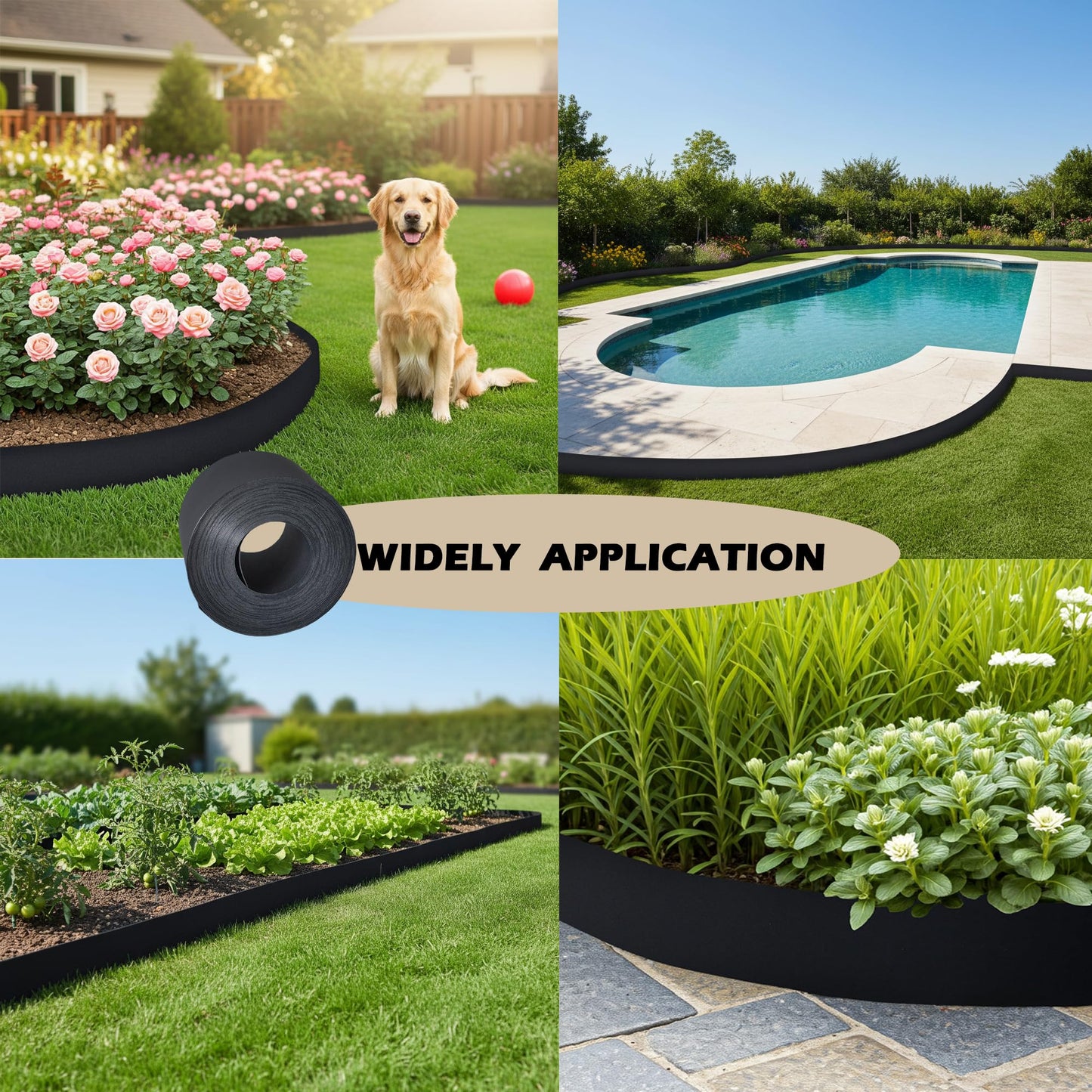 Plastic Garden Landscape Edging, 40ft Long × 5in High, Flexible PP Black Lawn Edging for Garden Borders