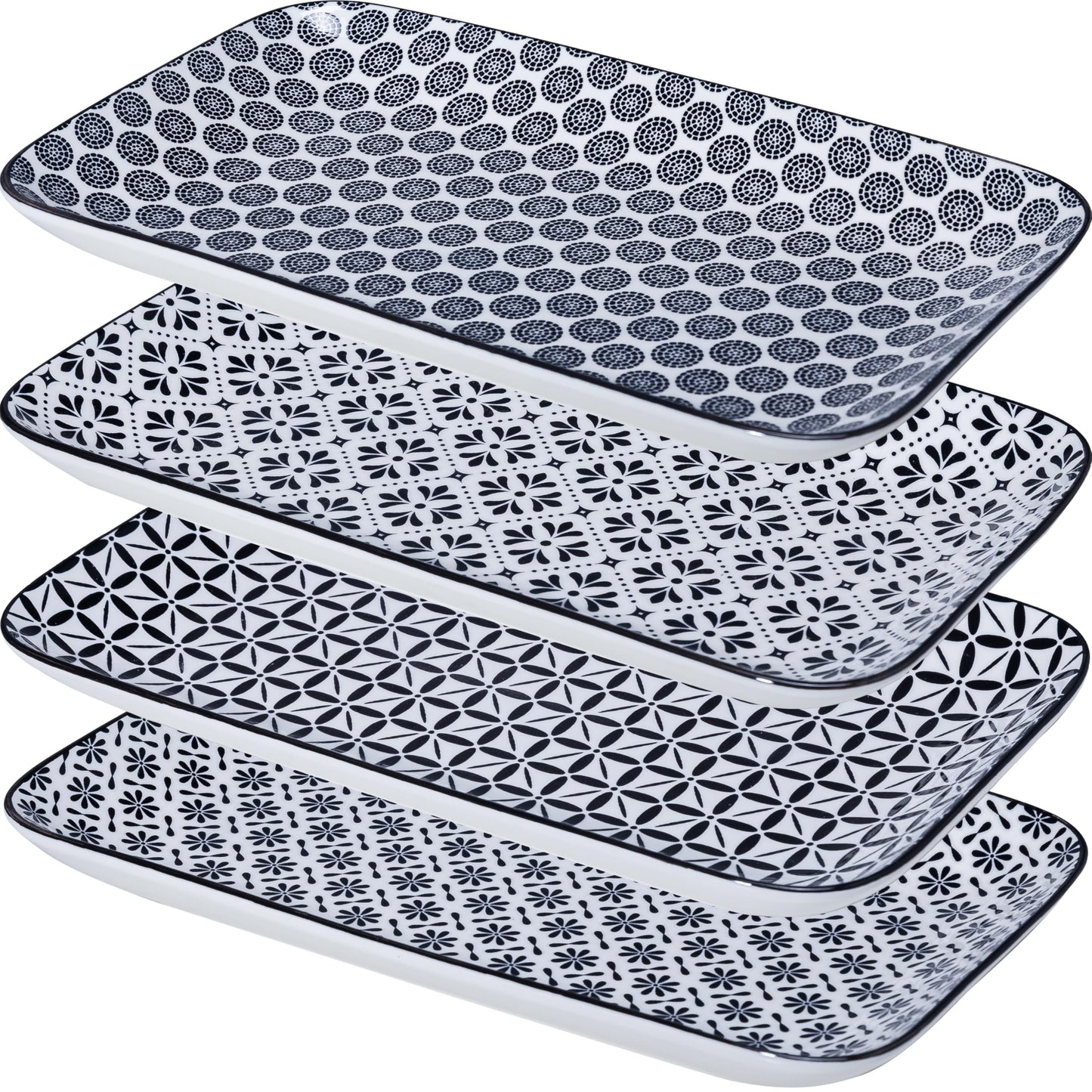 LEHAHA Serving Platters Set of 4, 12" Inch Rectangular Tray, Serving Dishes for Entertaining, Ceramic Serving Trays for Serving Food for Party and Cookies, Microwave & Dishwasher Safe, Black