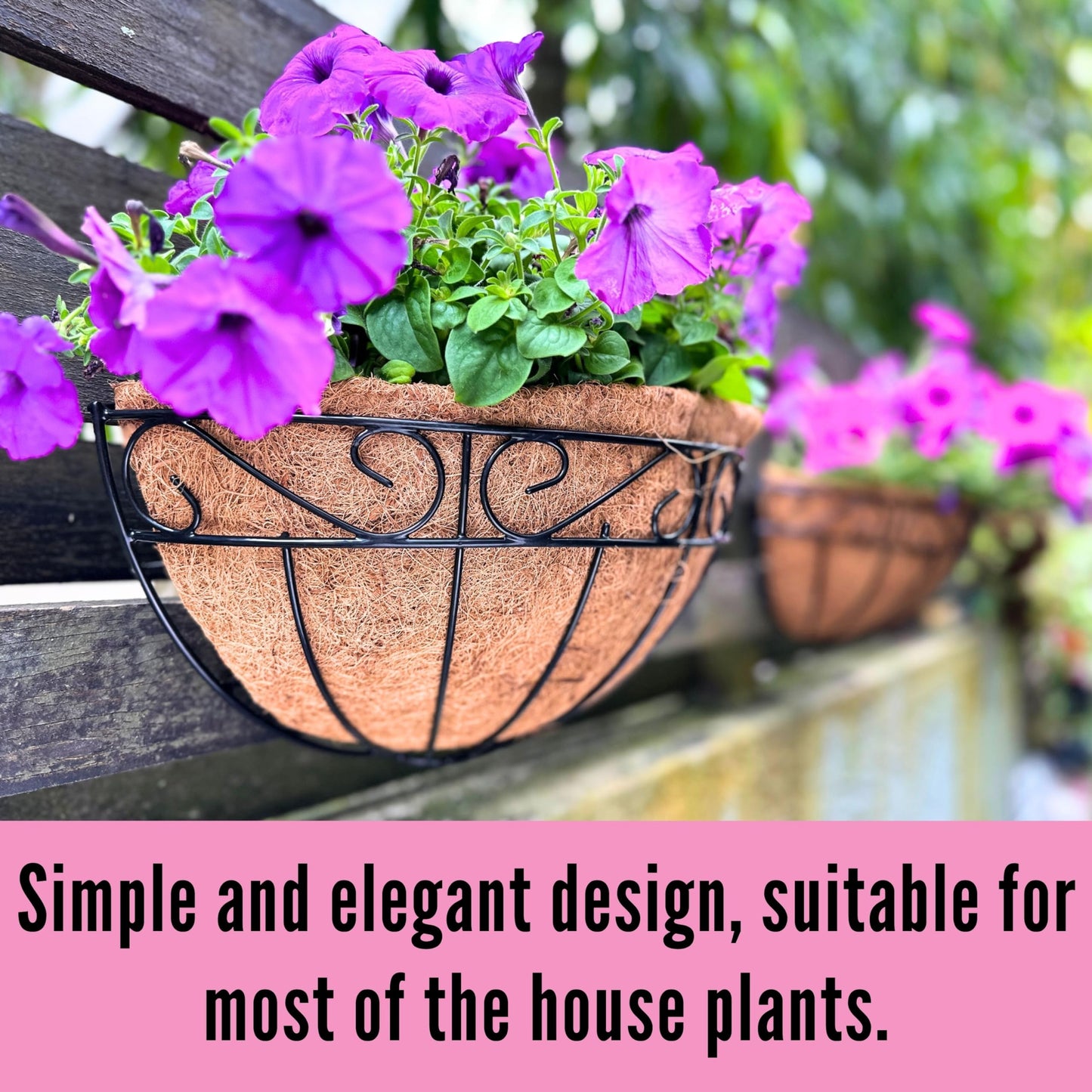 LaLaGreen Wall Hanging Planters, 6 Pack, 12 Inch Balcony Flower Baskets with Coco Liner Outside, Outdoor Vertical Garden, Fence Pots Holder Half Round Semi Circle Rail Railing Deck Porch Balcony Patio