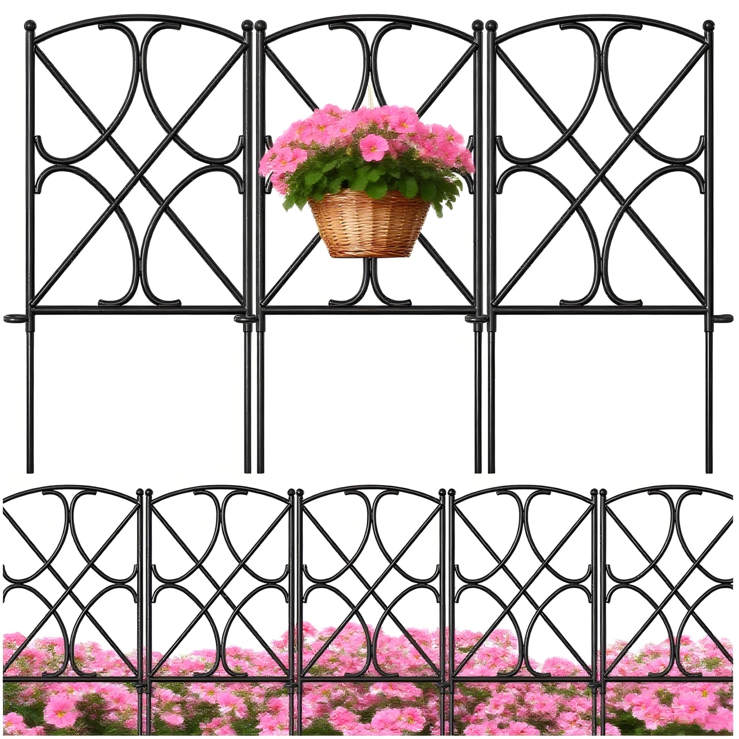 AMAGABELI GARDEN & HOME 10 Panels 24in(H)×10ft(L) Decorative Garden Fences and Borders for Dogs Rustproof Metal No Dig Fence Panels Garden Edging Border for Animal Barrier Flower Beds Yard Patio