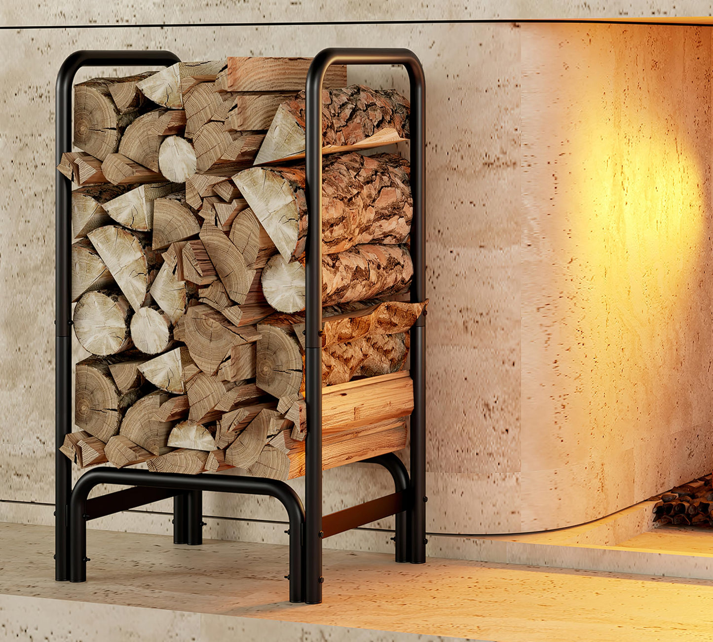 Kingson Firewood Rack Log Holder for Indoor Outdoor Fireplace Black Detachable Firewood Storage Log Storage Holder