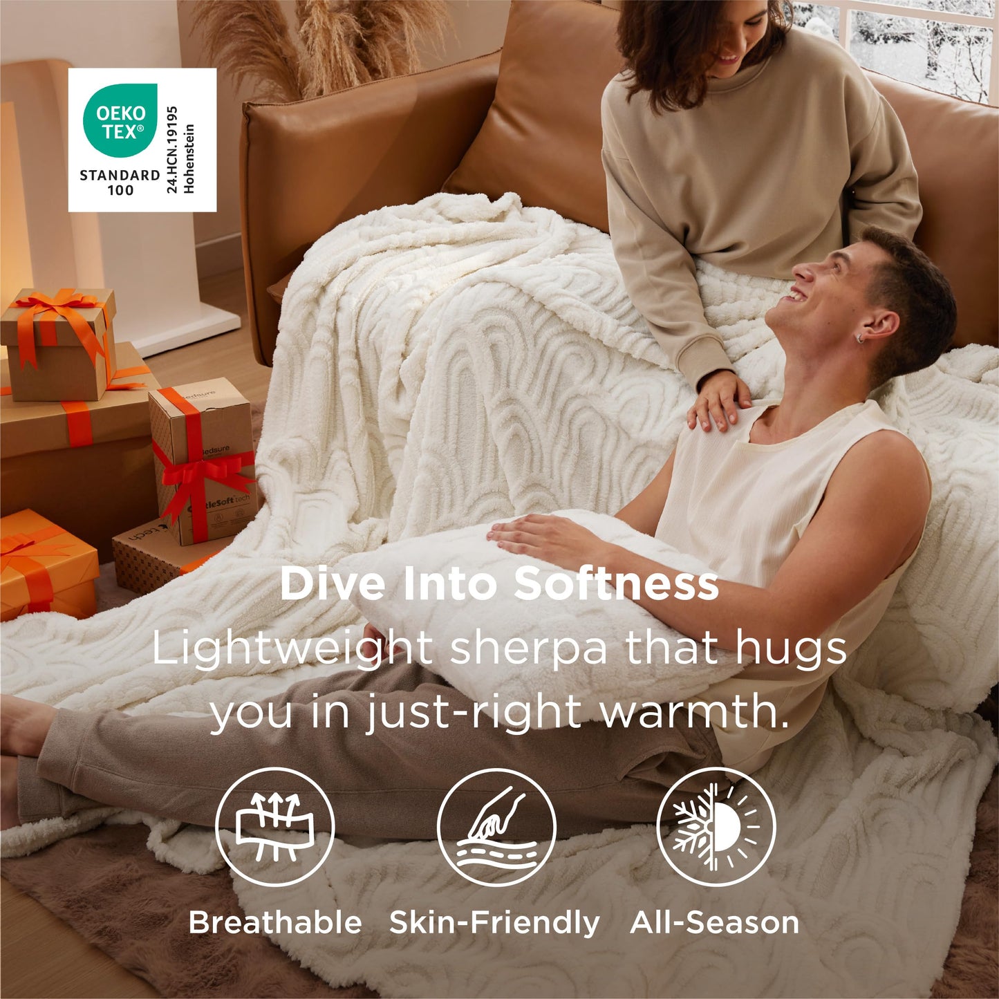 Bedsure GentleSoft Fleece Throw Blanket for Women - Super Soft & Cozy, Fluffy Blankets for Girls, Ideal for Couch & Bed, White, 50x70 Inches