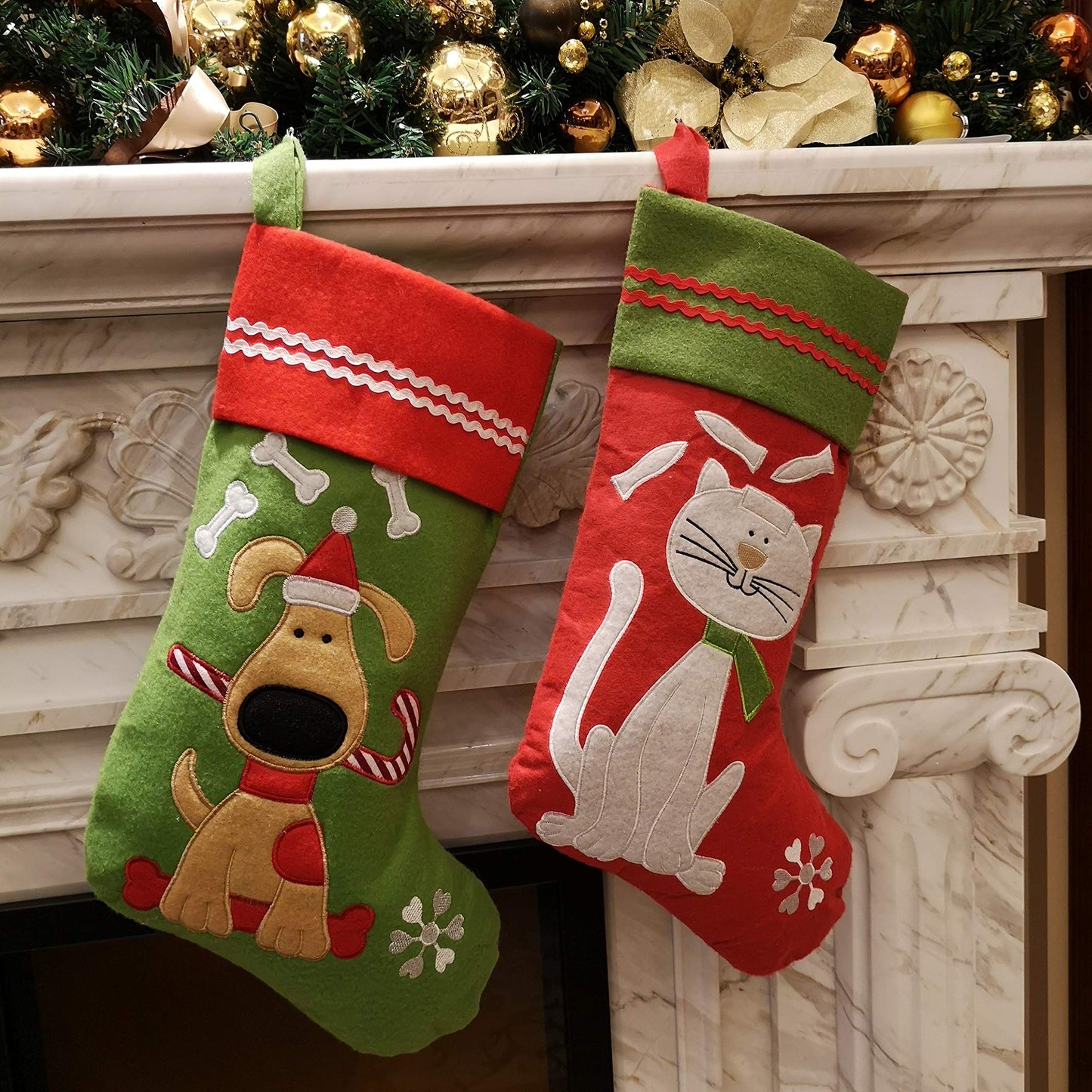 WEWILL Lovely Embroidered Dog Christmas Puppy Stockings Ideal Xmas Holiday Party Gifts for Puppies Pet 16-Inch Long