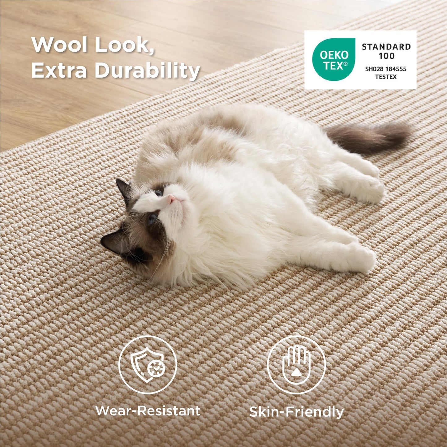 Bedsure 5x7 Faux Wool Area Rugs for Living Room, Machine Washable Carpet, Non-Slip Backing, Pet Friendly Throw Rug for Bedroom Dining Room, Natural Ivory