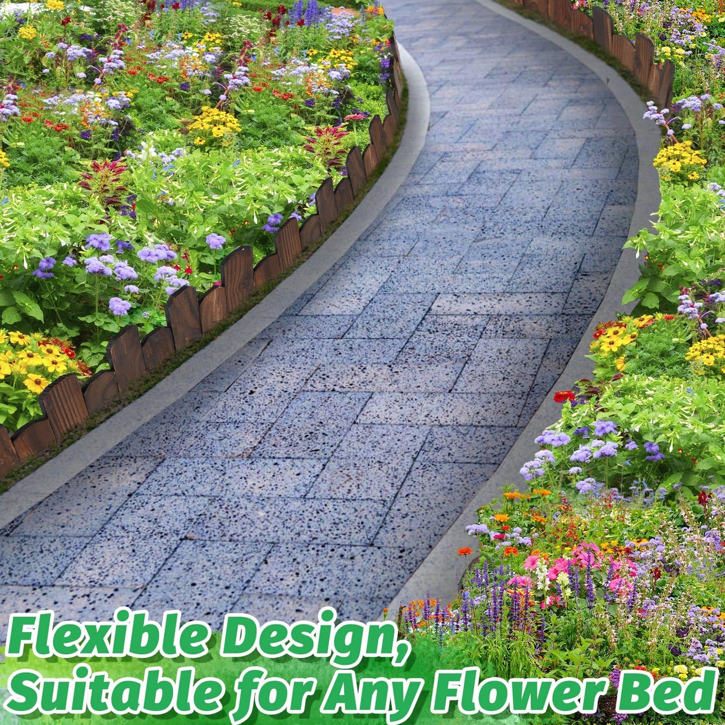 Wooden Garden Edging - 2 Pcs 5.9''x41.3'' Sturdy Pine Landscape Border, Flexible Decorative Fence for Outdoor Yard Lawn Flower Bed Pathway Tree