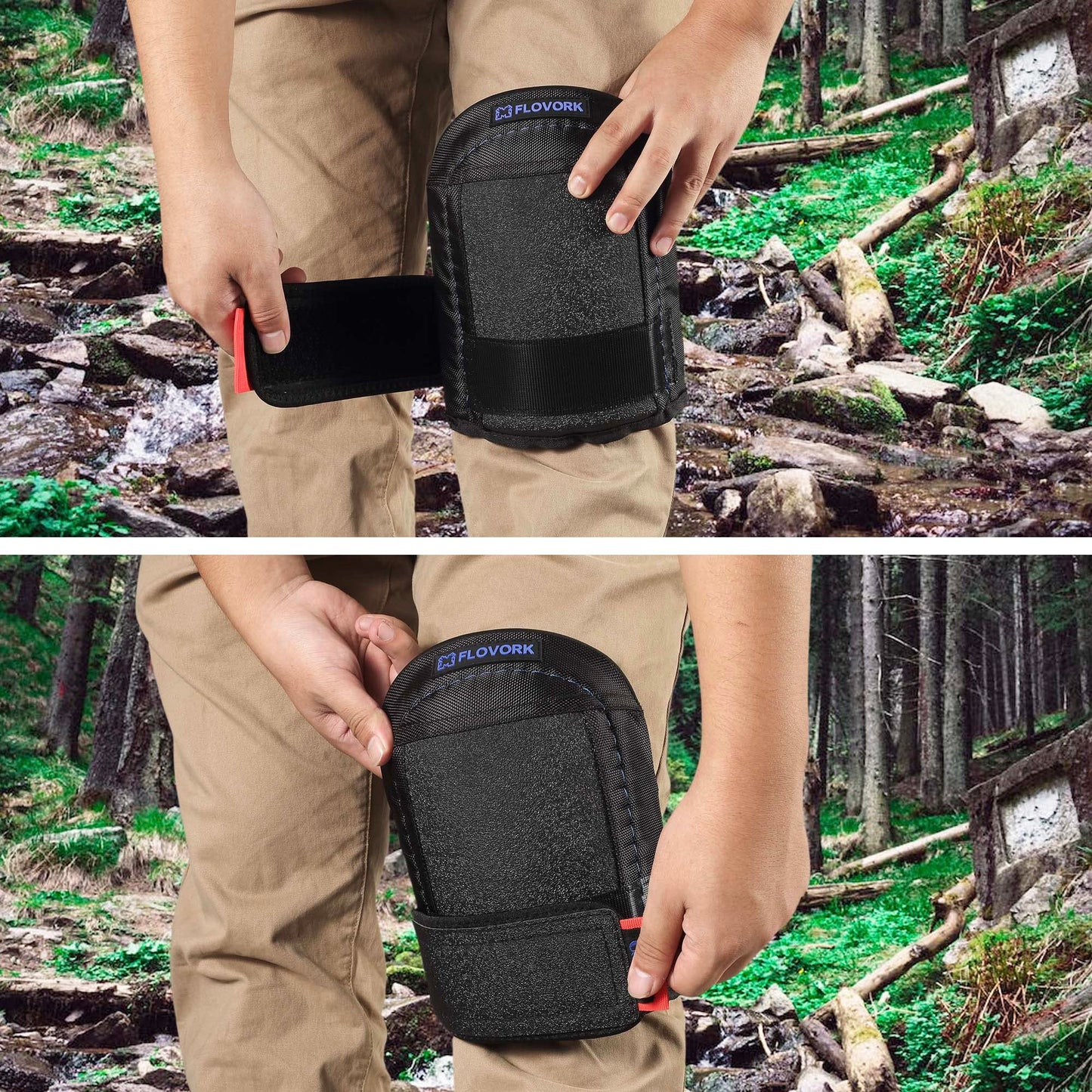FLOVORK Knee Pads for Flooring Roofing Gardening Concrete with Soft GEL Padding,Machine Washable,PU Leather, Black Large