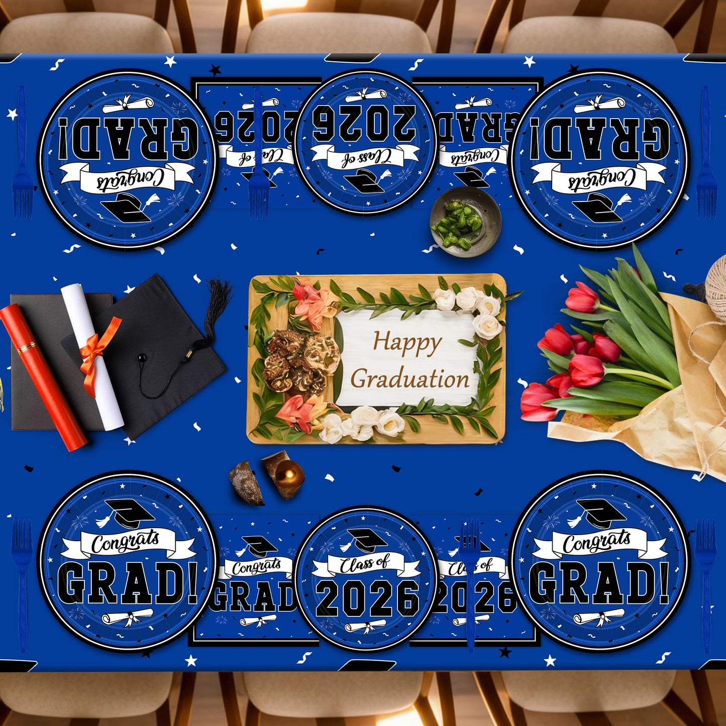 122 Pcs 2026 Graduation Decorations Serves 30, Graduation Party Plates and Napkins Set, Disposable Class of 2026 Grad Decorations, Blue Congrats Grad Paper Dinnerware Table Decor for Party