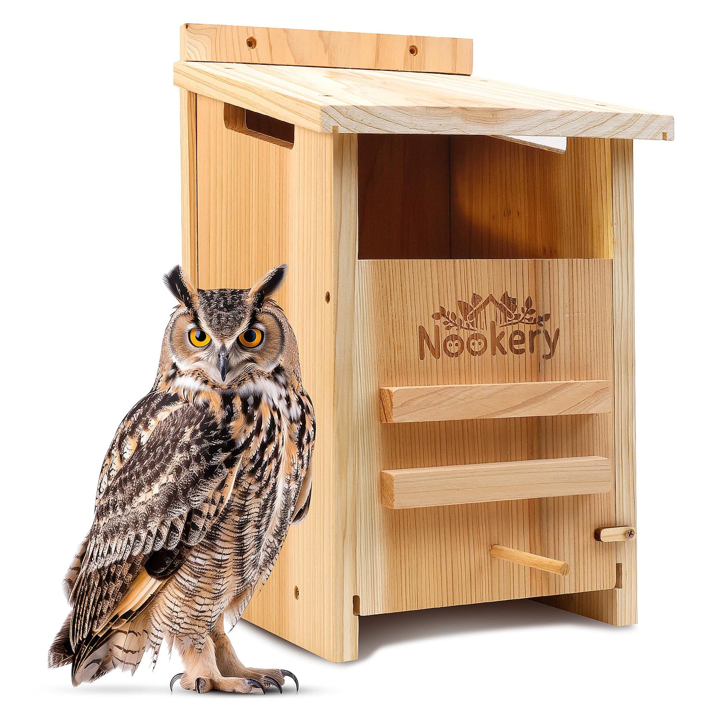 Owl House for Outdoors – Premium Large Cedar Nesting Box – Prebuilt Wooden Birdhouse for Screech Owls – Easy to Hang with Two Hanger Brackets, Mounting Screws & Cedar Shavings