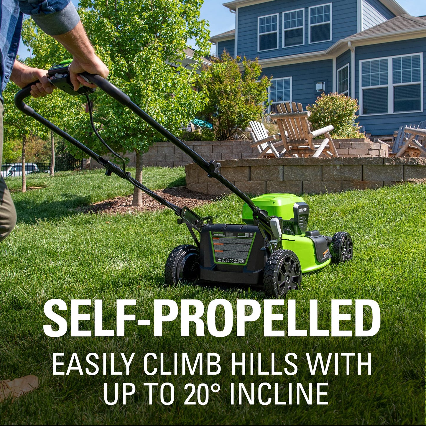 Greenworks 48V (24V x 2) 21" Cordless Battery Self-Propelled Mower & 320 CFM Blower Combo Kit w/ (2) 5.0Ah USB Batteries, (1) 2.0Ah Batter & Chargers