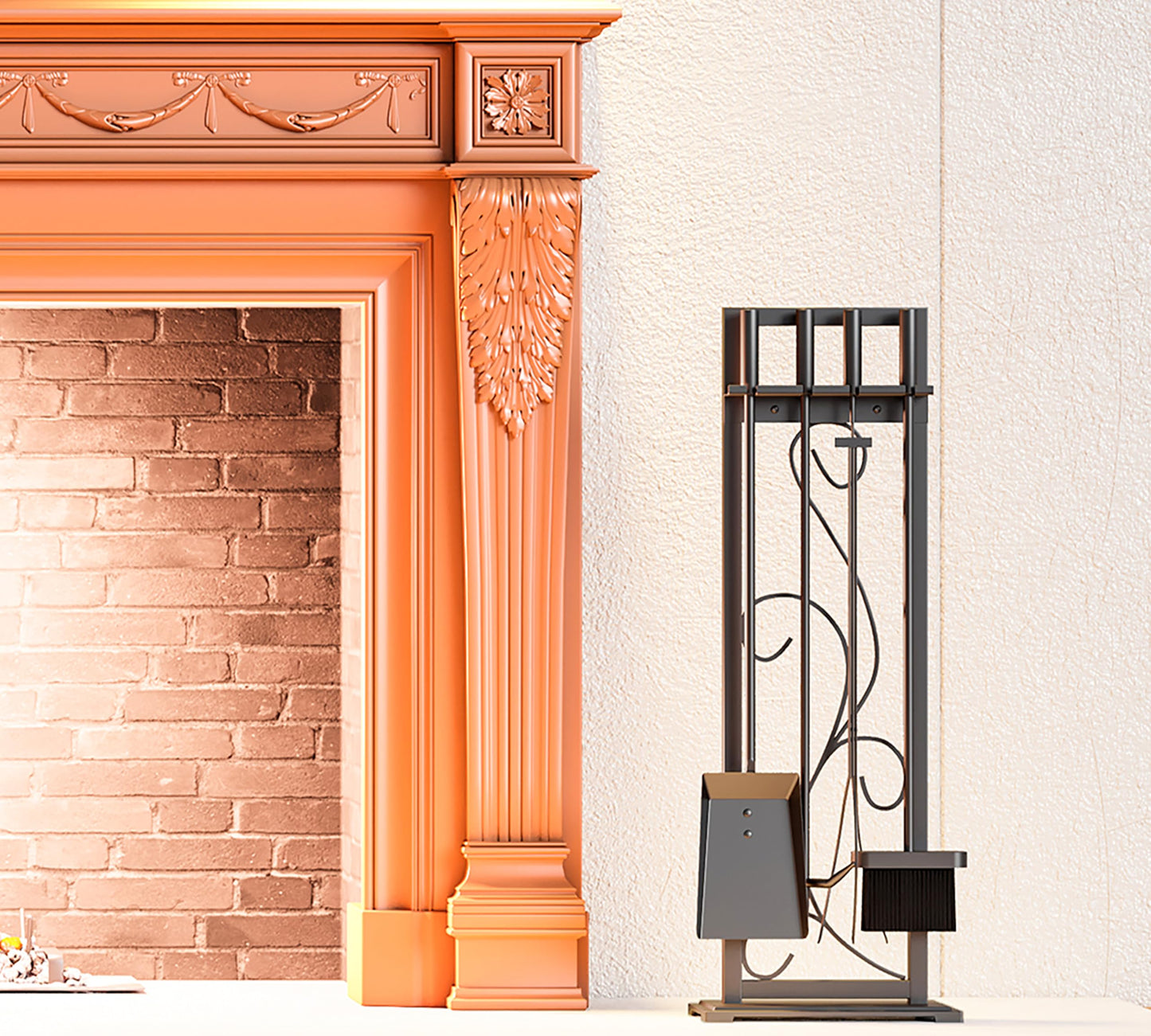 Kingson 5-Piece Heavy Duty Wrought Iron Fireplace Tool Set - Durable Indoor & Outdoor Fireplace Accessories with Decorative Black Finish - Stylish and Functional Hearth Décor for Fireplaces