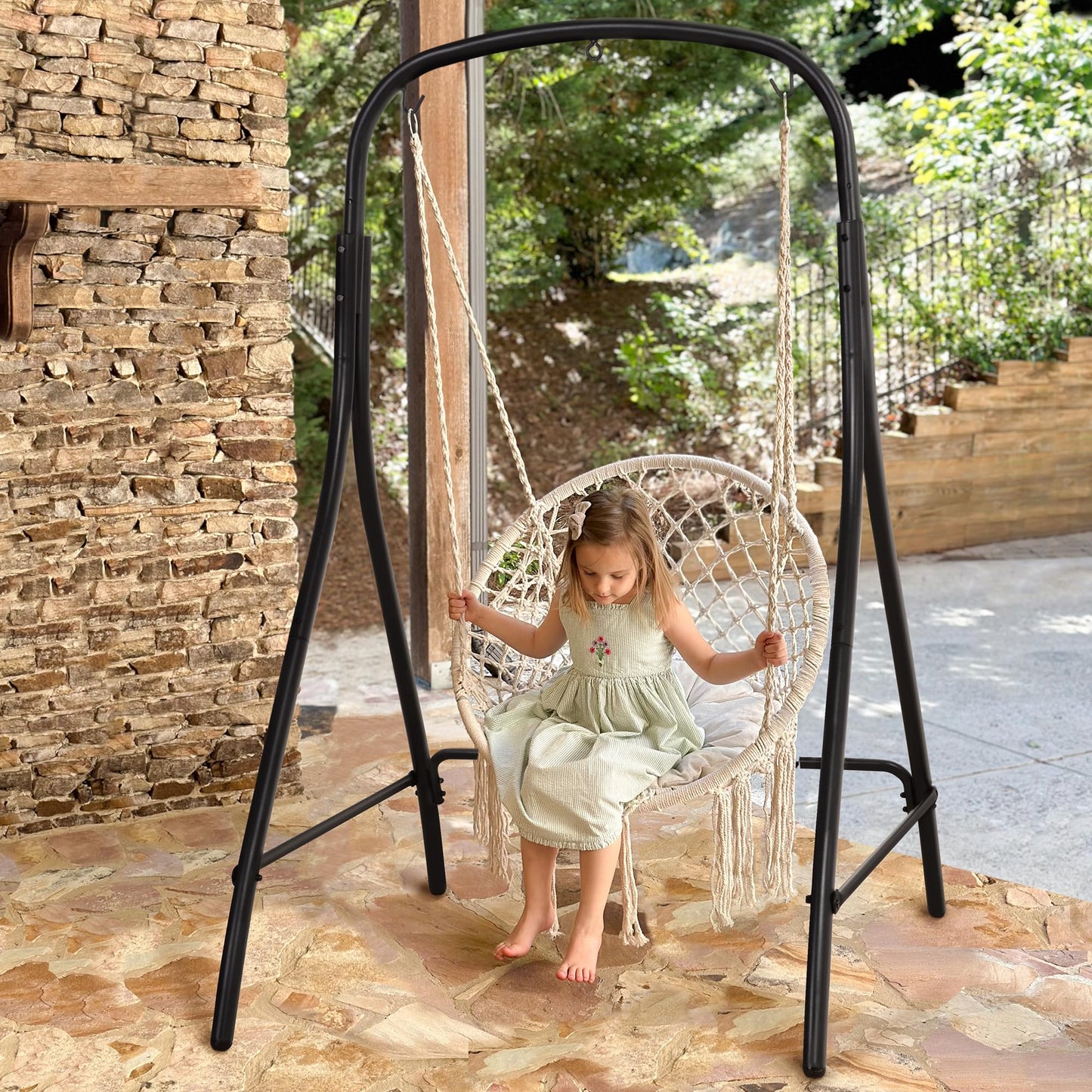 SUNCREAT Indoor Hammock Swing Chair with Stand, Hanging Chair Outdoor with Stand, 400 lbs Capacity, Beige