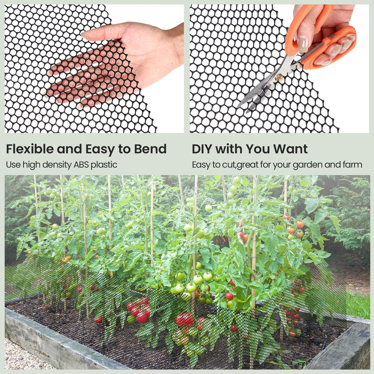 Landical 6 Rolls Plastic Chicken Wire Fencing Mesh 15.7 in x 10 ft Each Plastic Mesh Fence with Zip Ties Hexagonal Poultry Netting Garden Fencing Cat Fencing and Bird Netting(Black)