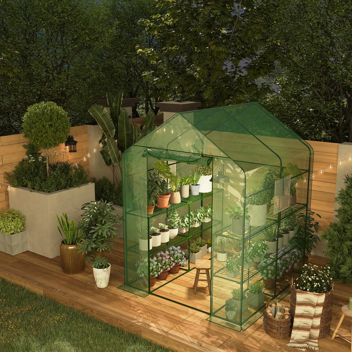IDEALHOUSE Greenhouse, 57 x 57 x 77'' Greenhouses for Outdoors, Small Plant Green House, 3 Tiers 12 Shelves, Durable PE Cover, Plastic Portable Walk in Greenhouses for Outside Indoor