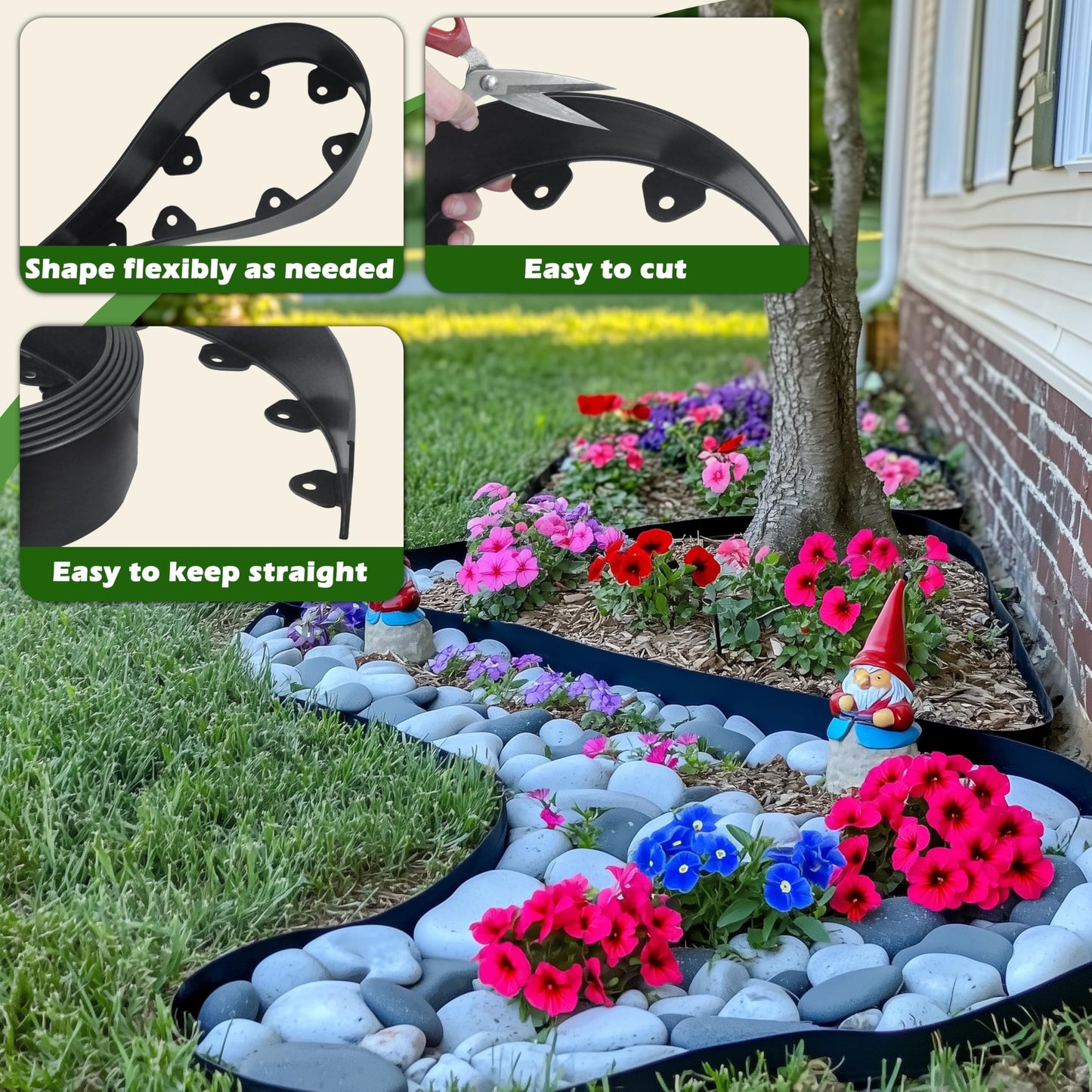 Gardzen Landscape Edging Kit, 40-Foot Long, 3-Inch Tall, No Dig Garden Edging Border for Flower Beds, Tree Rings, Pathways, Includes 40 Spikes