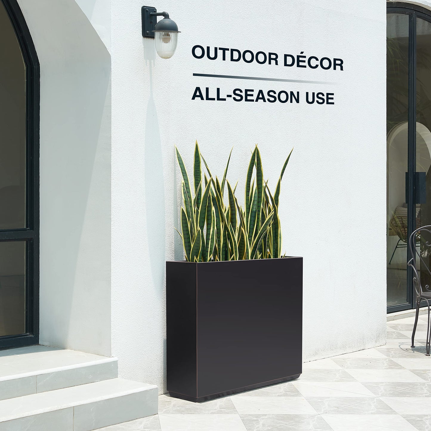 Wallowa Metallic Heavy Outdoor Planter Box, Span Planter, Pure Black with Hand Brushed Gold Rim, Long and Tall Divider Planter, No Assembly and Seamless, 38”Lx10”Wx30”H 48.8 Pounds