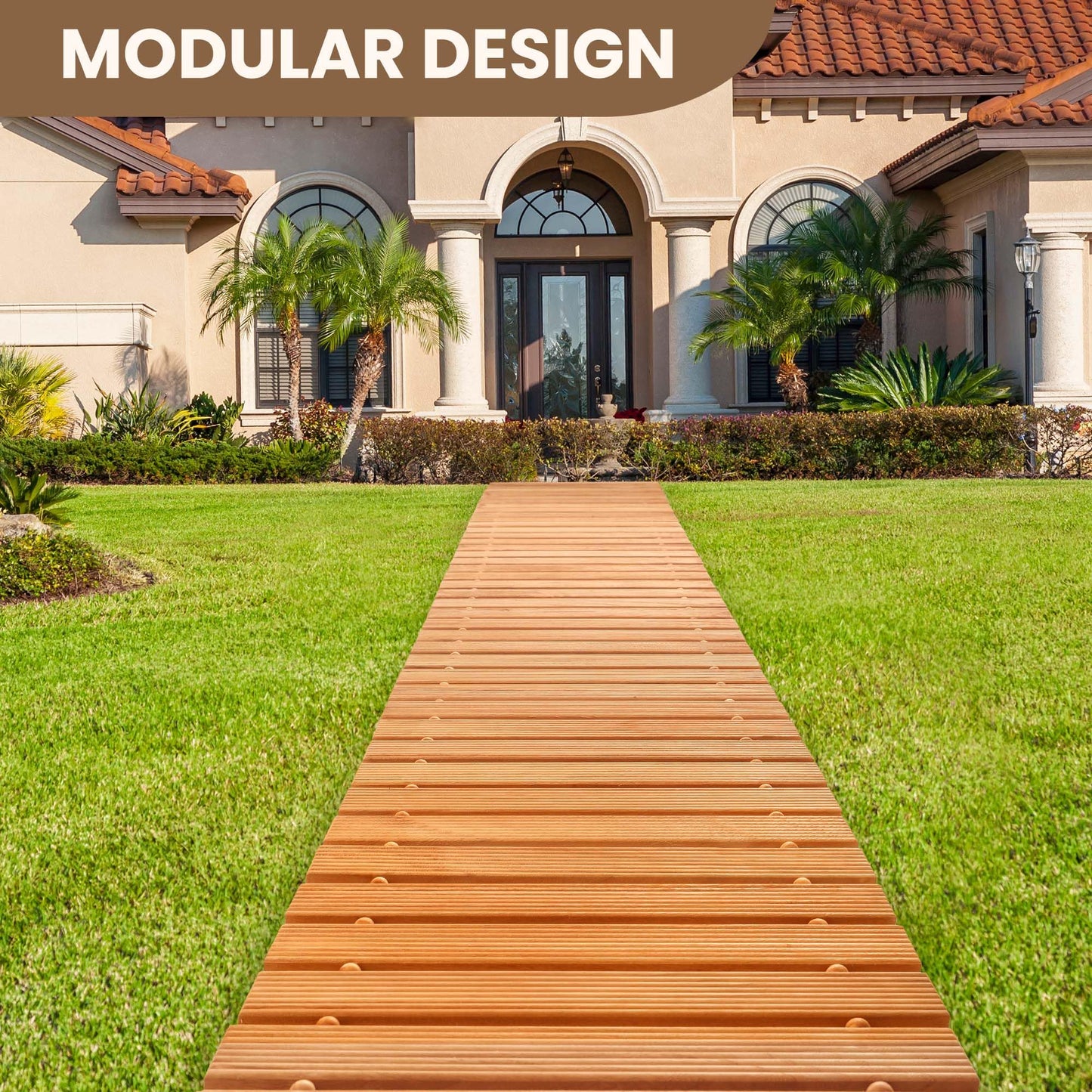 pbugac 8FT Wooden Garden Pathway, Roll Out Walkway for Patio, Backyard and Outdoor Decor, Weatherproof, Non Slip and Easy to Install, Perfect for Beach, Wedding or Lawn (Natural)
