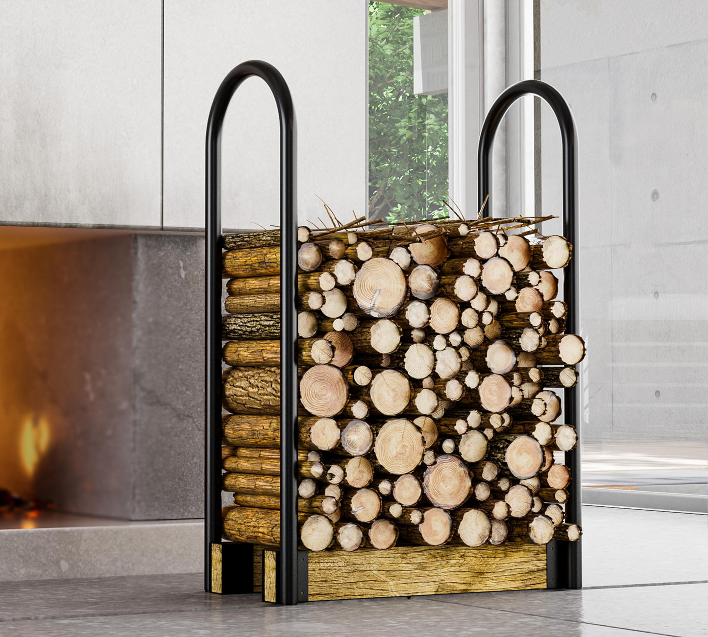 Fire Beauty Firewood Rack Log Holder,Log Storage Holder,Storage Rack,Firewood Stacker for Fireplace Indoor Outdoor(Adjustable)