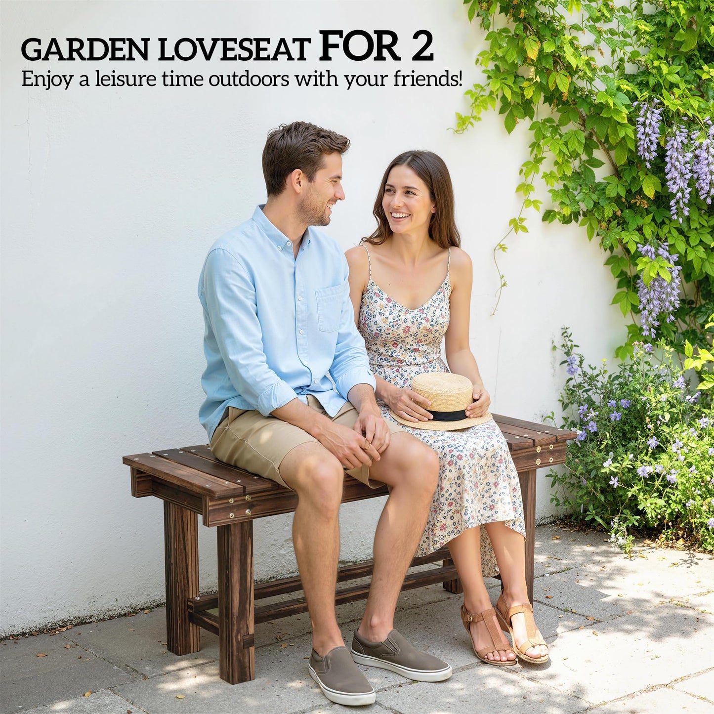 Outsunny 35.4" Wooden Garden Bench with Storage Shelf, 2 Seater, Suitable for Patio, Balcony, Outdoor Bench, Carbonized Wood