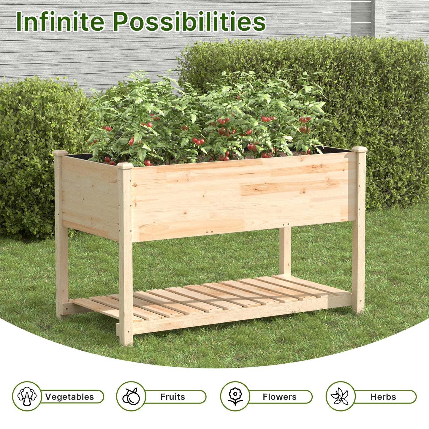 RTDTD Raised Garden Bed with Legs,47.2x23.6x30in Wooden Raised Garden Box with Bed Liners,Storage Shelf for Outdoor Garden, Patio, Elevated Wood Planter for Vegetables, Fruits, Flowers