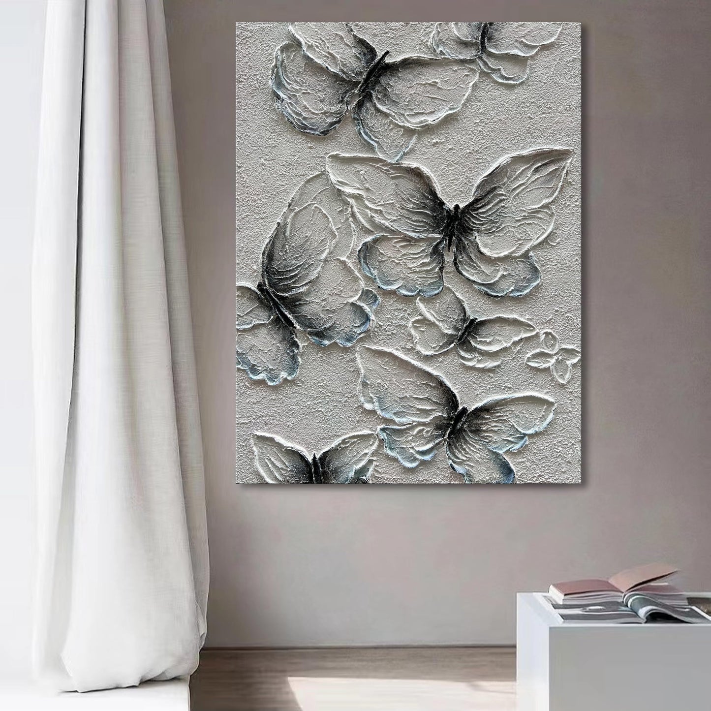 NANKAI Art Hand-Painted Thick Texture Abstract Oil Painting Flying Butterfly Oil Painting 40x28 Inch Home Wall Decoration Art