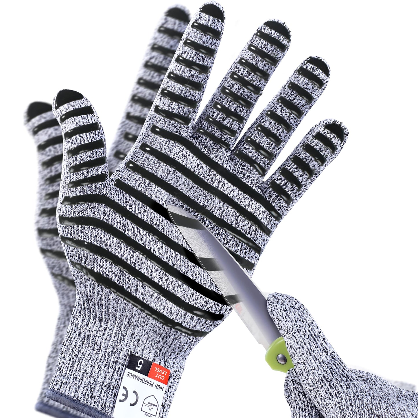 Apaffa Cut Resistant Work Gloves Large, 2PCS Cut Proof Gloves with Anti-slip Silicone Coating, Level 5 Protection