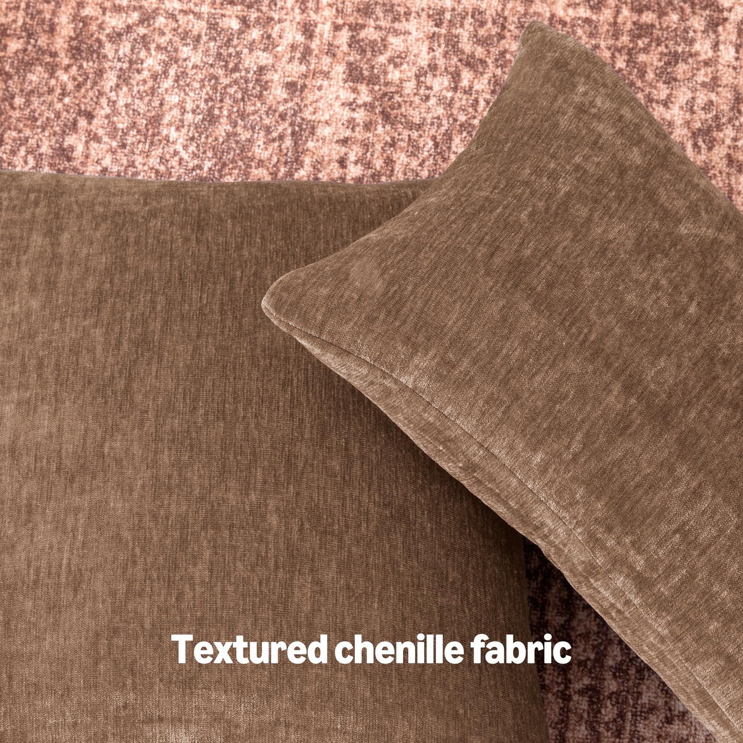 Amazon Basics Chenille Throw Pillow Covers, Home Decor Cushion Cover for Bedroom Living Room Couch Bed, 20" W × 20" L, Brown