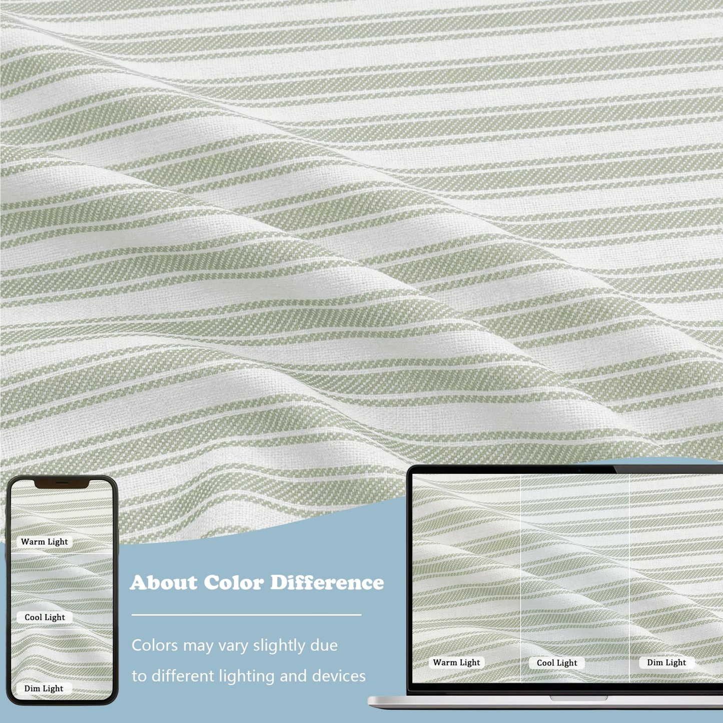 Chyhomenyc Striped Valances for Windows - Light Filtering Faux Linen Small Kitchen Valance Curtains, Boho Ticking Stripe Rod Pocket Farmhouse Valance for Living Room, 52Wx14L, 2 Pieces, Sage Green