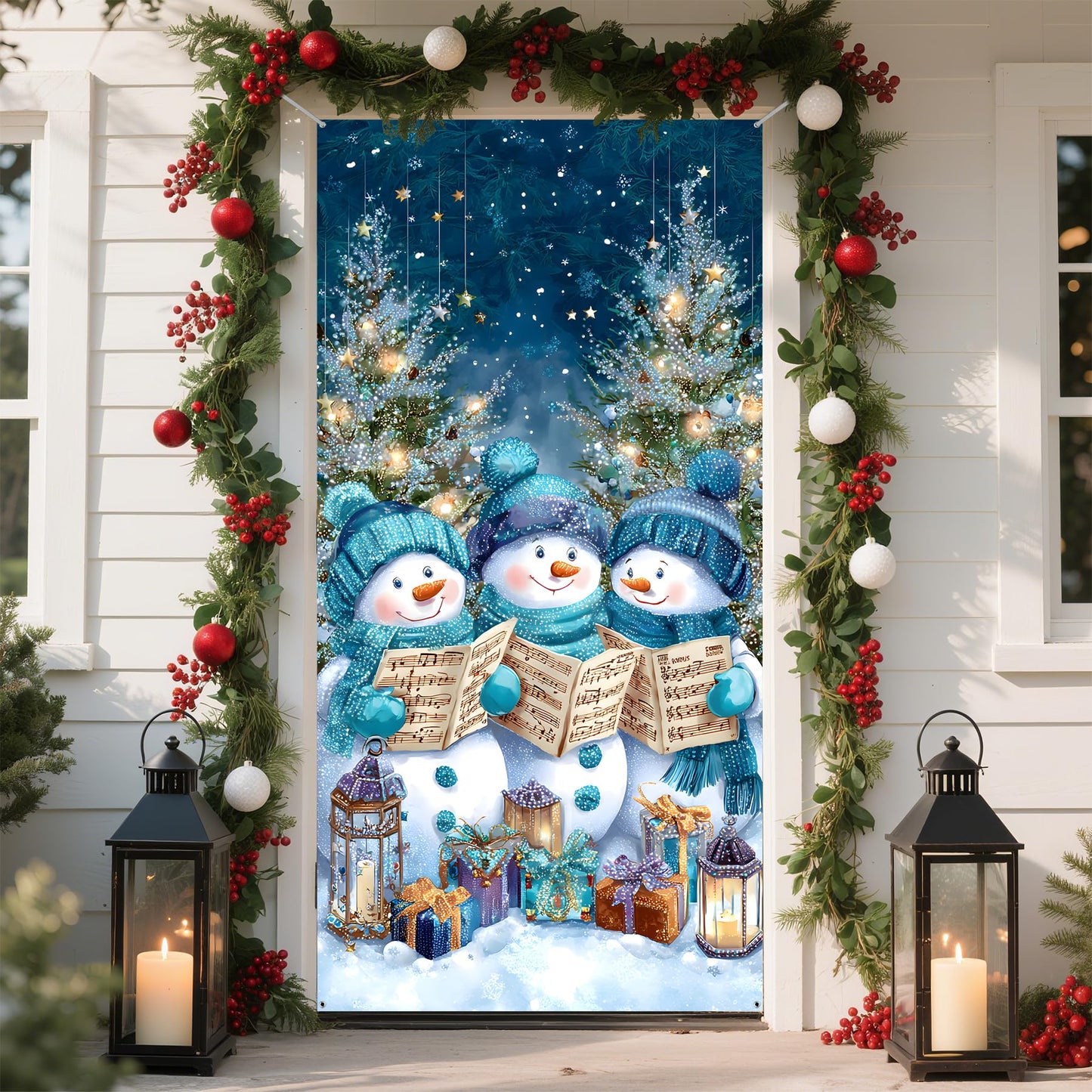 Merry Christmas Banner Door Cover 6 x 3 ft, Christmas Decorations for Party Banners, Xmas Winter Holiday Background Home Decor (Snowman)