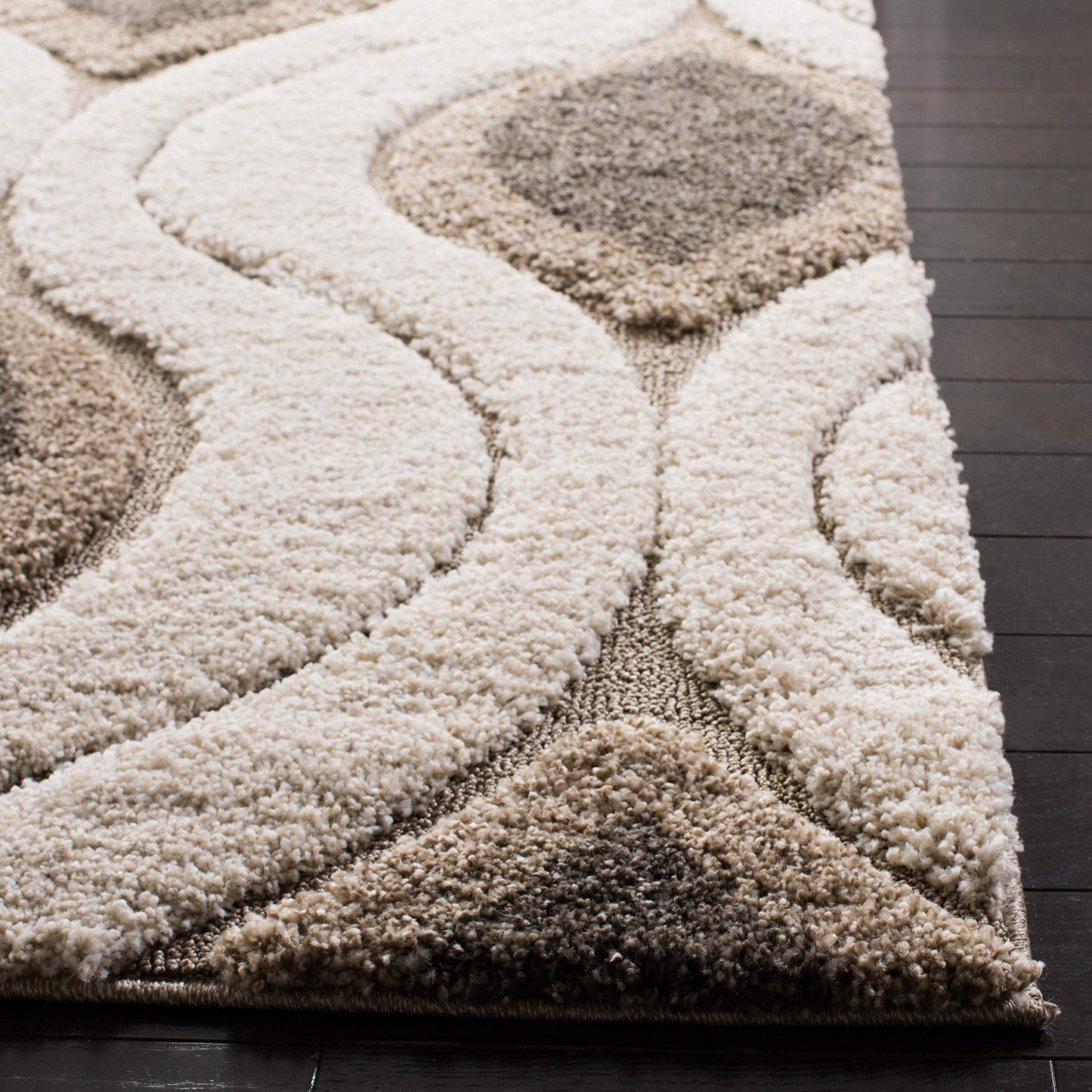SAFAVIEH Florida Shag Collection Accent Rug - 3'3" x 5'3", Cream & Smoke, Modern Design, Non-Shedding & Easy Care, 1.2-inch Thick Ideal for High Traffic Areas in Foyer, Entryway, Bedroom (SG461-1179)
