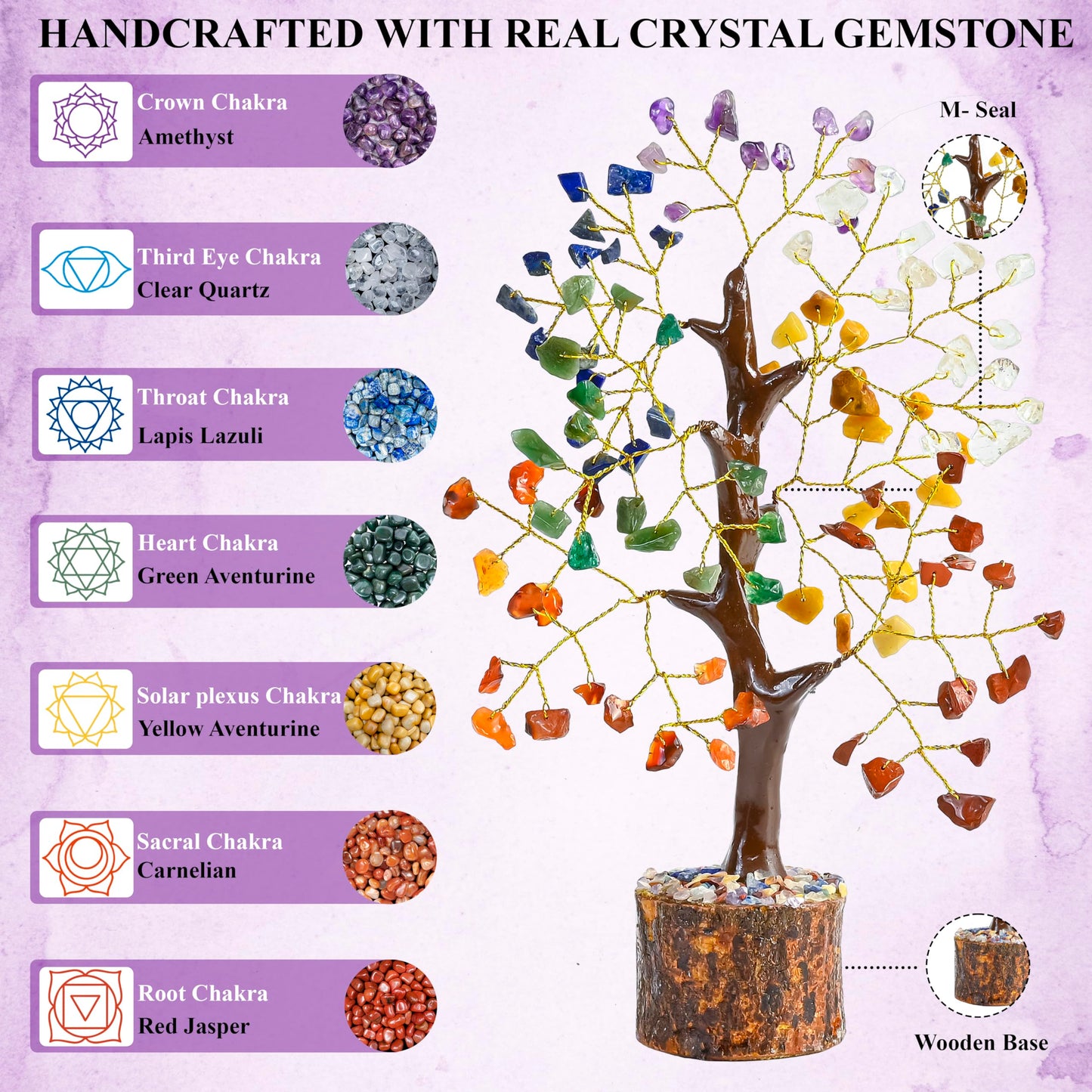 Crocon® 7 Chakra Crystal Tree of Life, Unique Gifts for Women, Meditation, Office Desk Decor, Healing Crystals Tree Gift for Women | House Warming Gift New Home Decoration Present Sister Mom Grandma