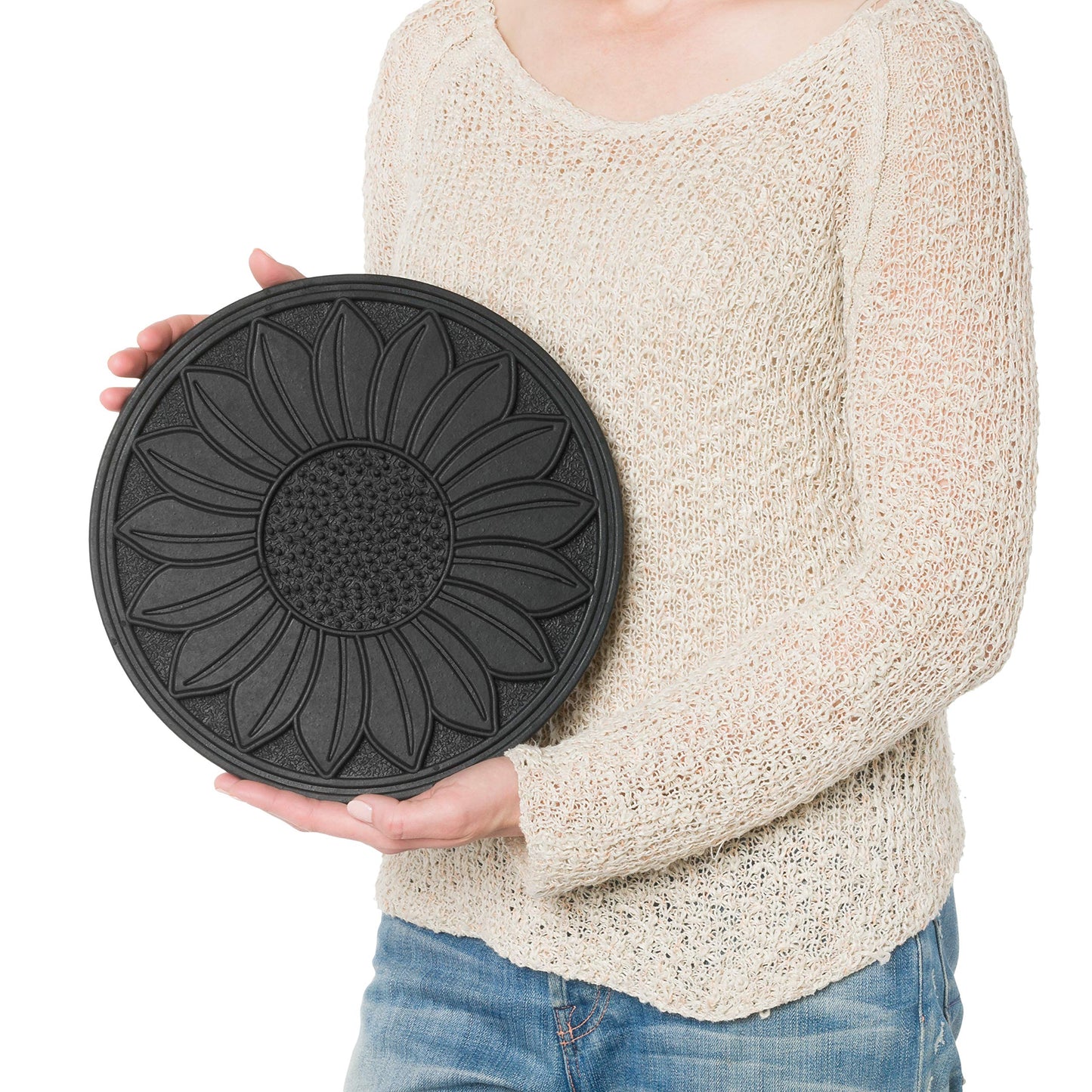 HF by LT Rubber Medallion Garden Stepping Stone, 11-3/4 inches, Black, Set of 3