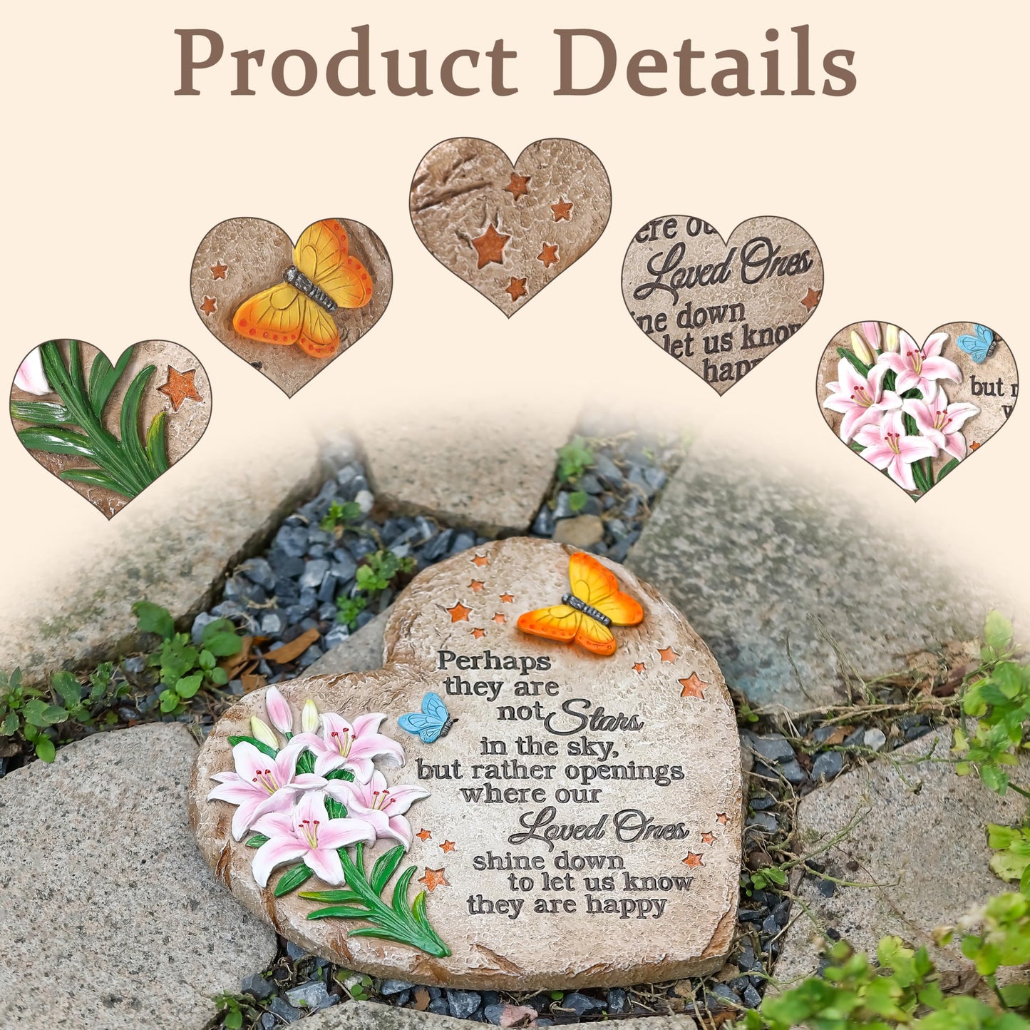 Memorial Garden Stone with Heartfelt Quote, 10 inch Garden Stepping Stones, Resin Memorial Plaques for Outdoors, Garden Stones in Memory of Loved One Gifts for Grave, Garden, Patio, Home