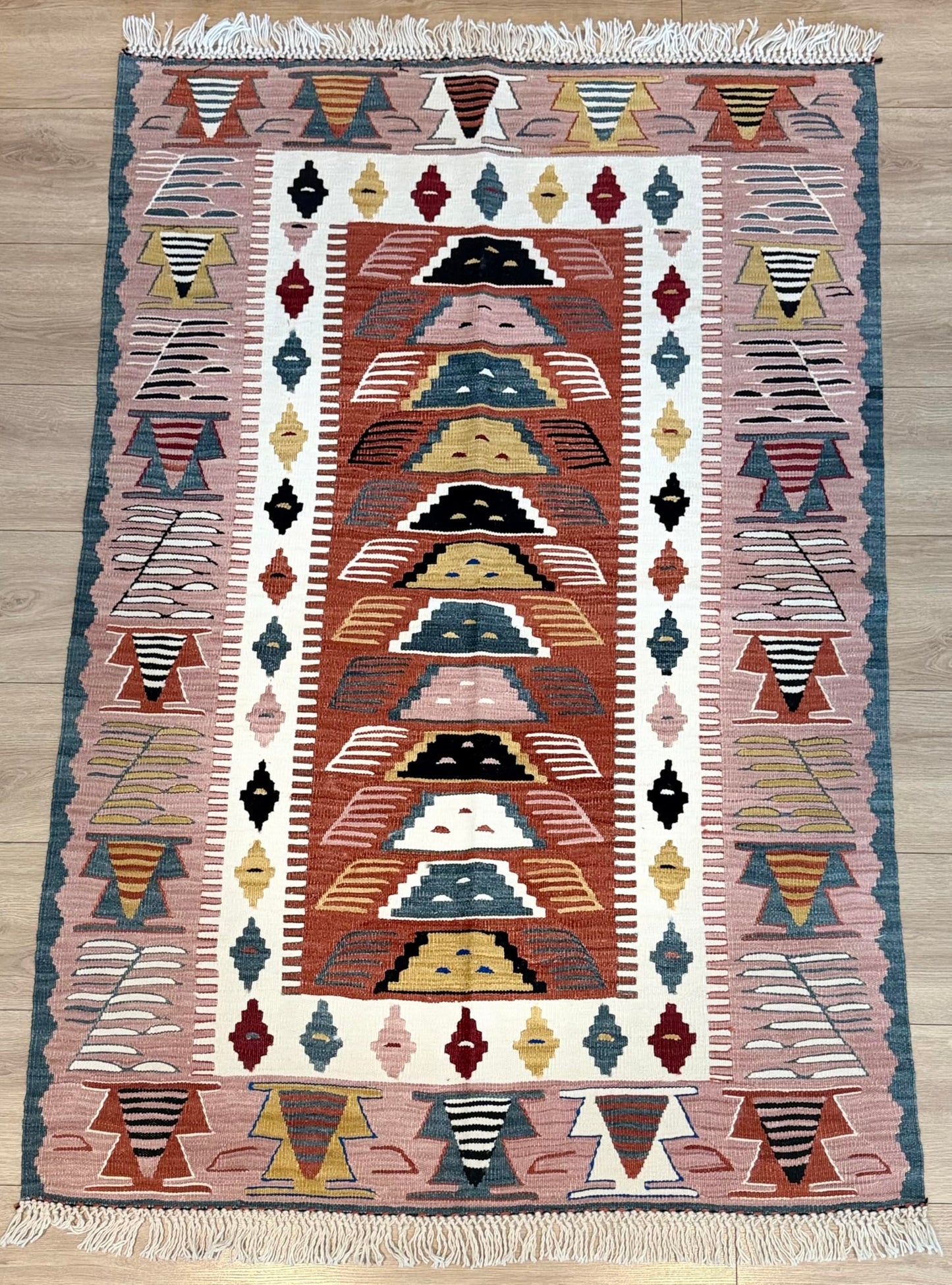 Handmade Turkish Area Rug(YORUK Kilim) - 100% Wool - 2.5x4 ft (31x48 in) Small Area Rug - Muted Earthy Tones, Traditional Geometric Pattern, Boho Decor for Bedroom, Entryway, Office