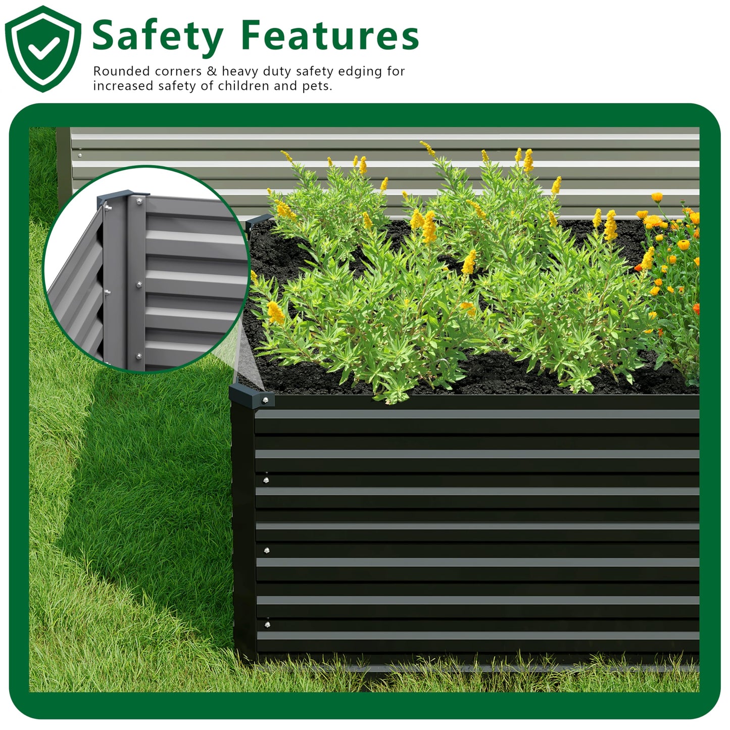 DIIYIV Galvanized Raised Garden Bed Kit Outdoor Patio,6x3x2ft Large Rectangular Metal Planter Boxes,Deep Root Box Planter for Gardening,Vegetables,Flowers,Herbs-Black