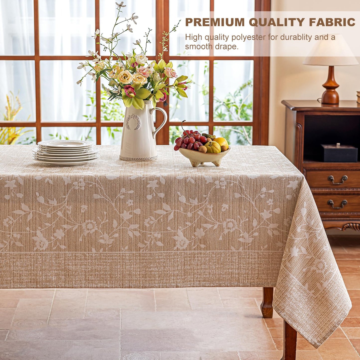 Midsummer Breeze Tablecloth for Rectangle Tables, Rustic Table Cloth Burlap Floral Tablecloth Farmhouse Kitchen Dining Table Cover, Soft Cloth Table Cloths (Beige, 60" X 75", 4-6 Seats)