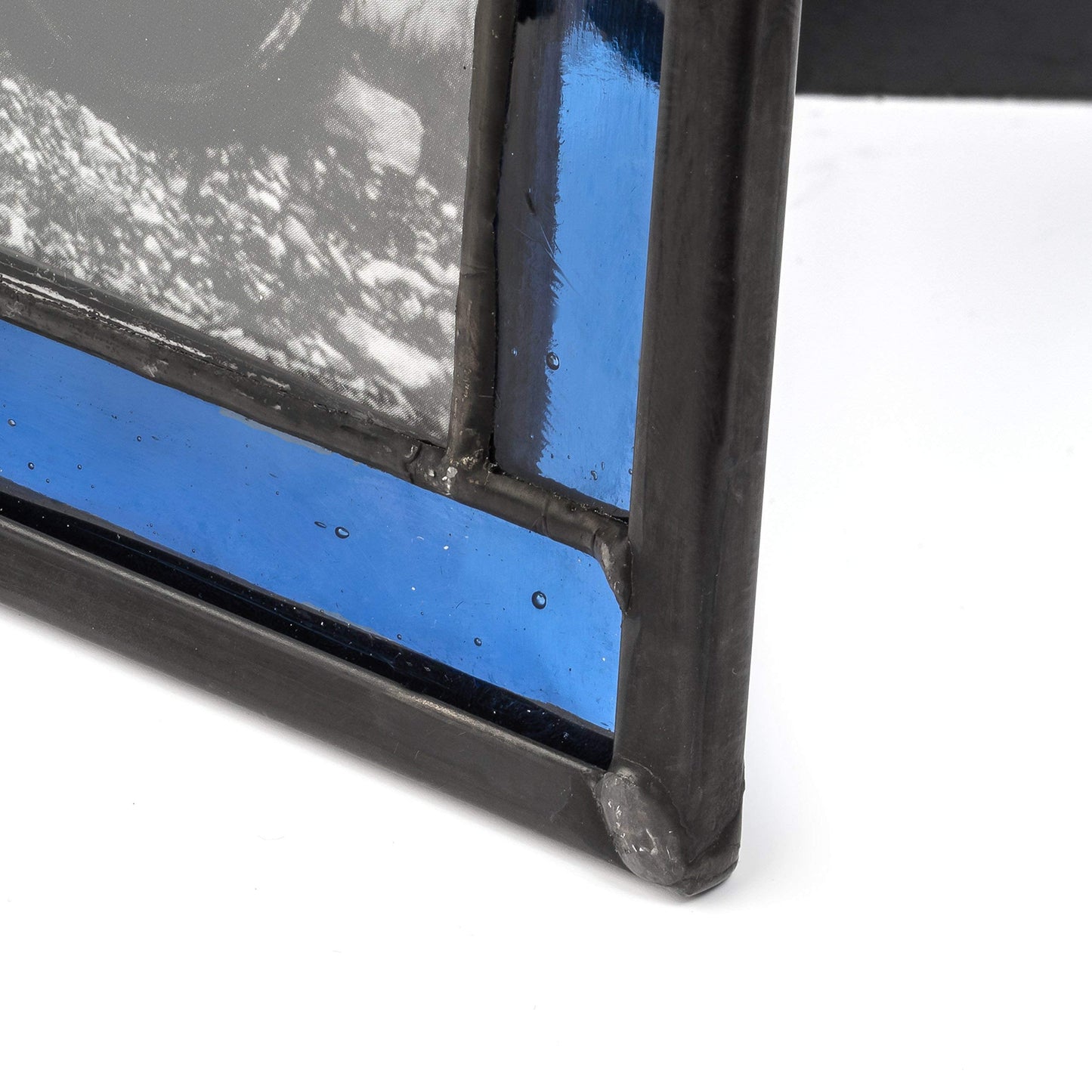 Blue Picture Frame Stained Glass Easel Back 4x6 Photo Display Horizontal Vertical Home Decor Graduation Gift for Women or Men Family Vacation Pic 324-46HV