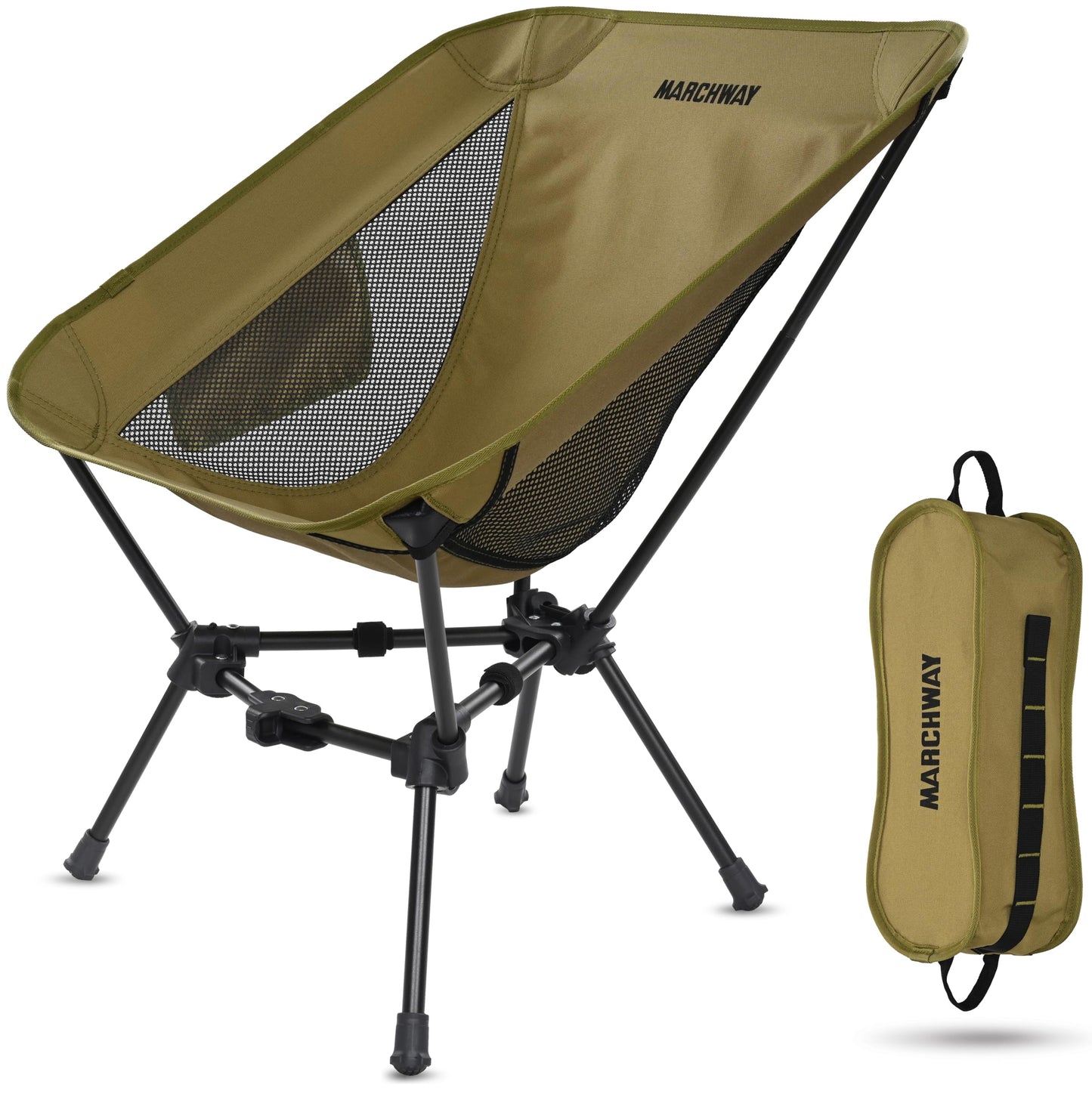 MARCHWAY Lightweight Folding Camping Chair, Portable Foldable Compact for Outdoor Camp, Travel, Beach, Picnic, Festival, Hiking, Backpacking, Supports 330Lbs (Khaki)