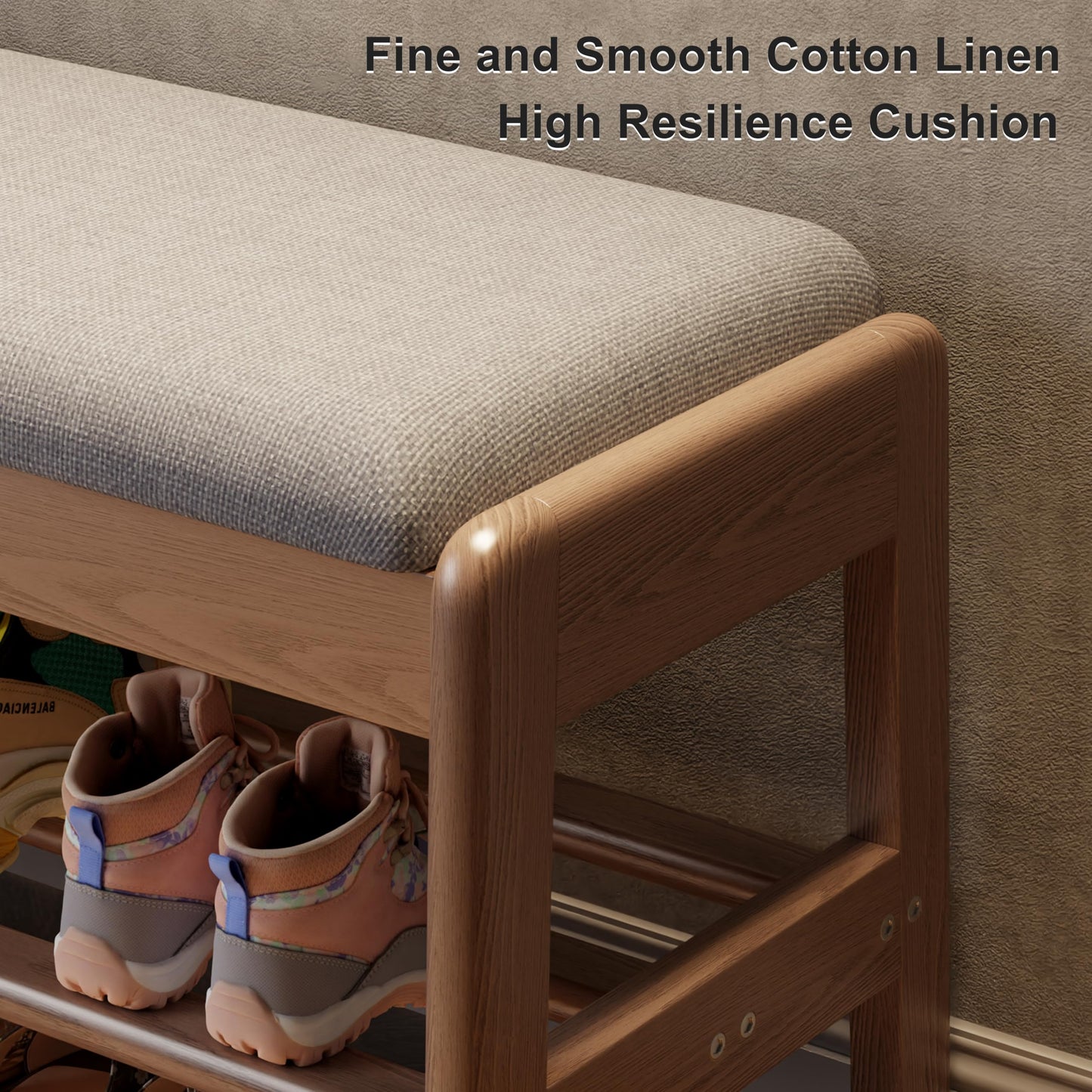 AQIMUELE Shoe Rack Bench,2 Tiers Shoe Bench with Storage with Flip-Top,Wood Shoe Rack for Entryway,Hallway（Walnut Upholstered Seat,11.8" D x 23.62" W x 15.7" H）