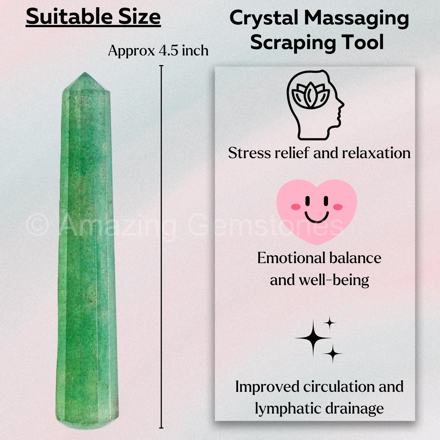 Amazing Gemstone Green Strawberry Quartz Crystal Wand Massage Stick - Pelvic Wand Gua Sha for Adults - Crystals and Healing Stones Massage Wands for Adults Gifts (Pointed)
