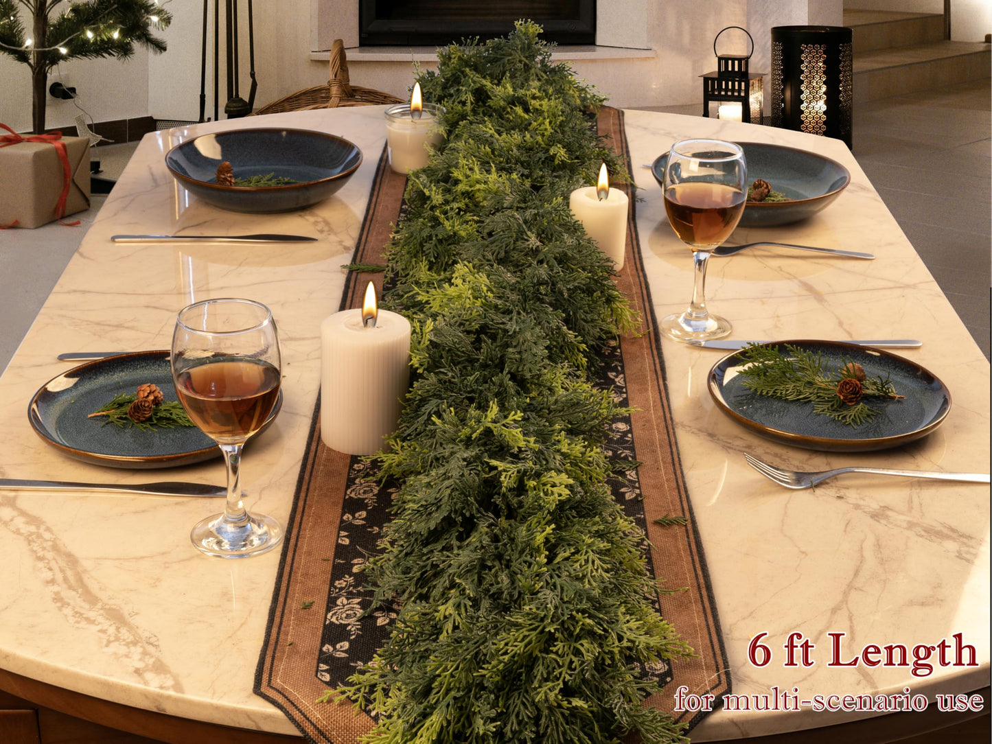 Lescli 6ft Artificial Cedar Garland, Real Touch Pine Garland, Christmas Faux Greenery for Mantle, Fireplace Wall, Table Decor, Christmas Decorations, DIY Crafts