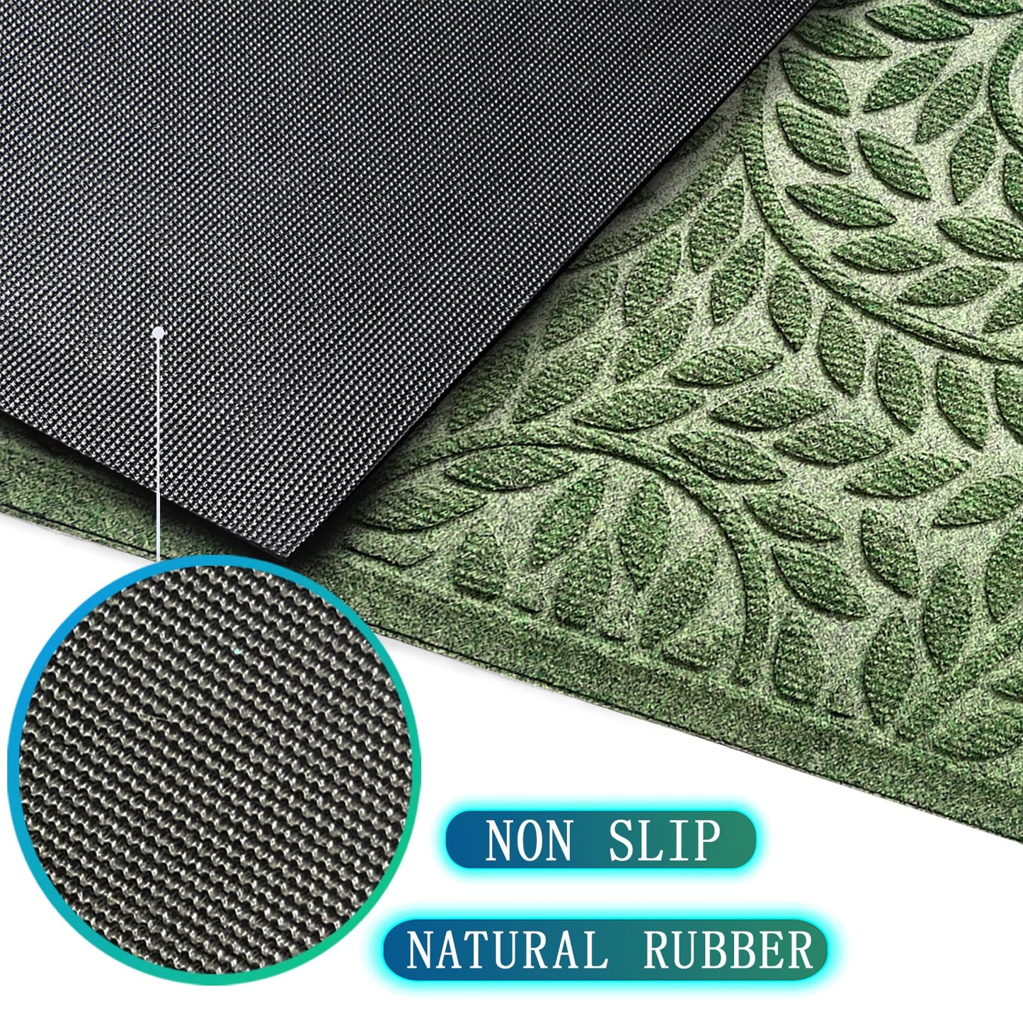 Bulijojo Front Door Mat Entrance,Durable Heavy Duty Welcome Mat,Thick Absorbent Natural Rubber Non Slip Mat,Sturdy Entryway Green, 17"x30"