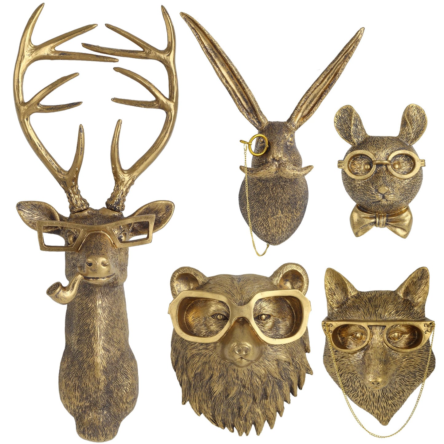 UITWMKTG 5 Pack Animal Head Wall Decor Gold Wall Sculpture Home Decor for Office Bedroom Modern Decor for Men Women