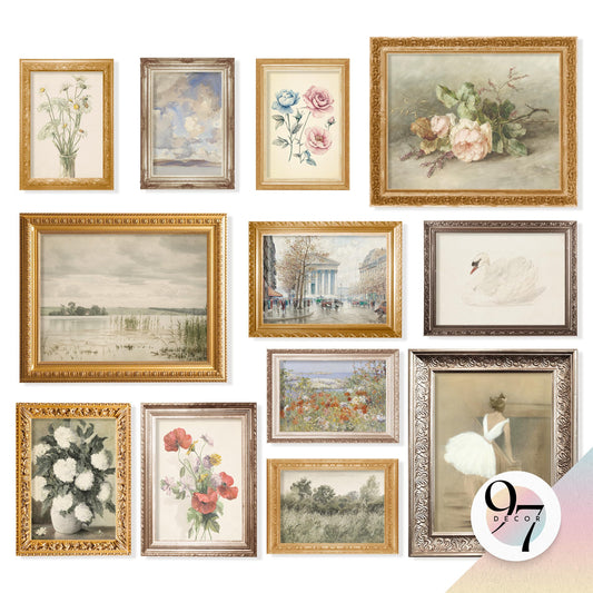 97 Decor French Decor For Home - Country French Wall Art Posters, Vintage Floral Pictures, Vintage Art Gallery Wall Prints Landscape Painting For Bedroom Decorations (Unframed)
