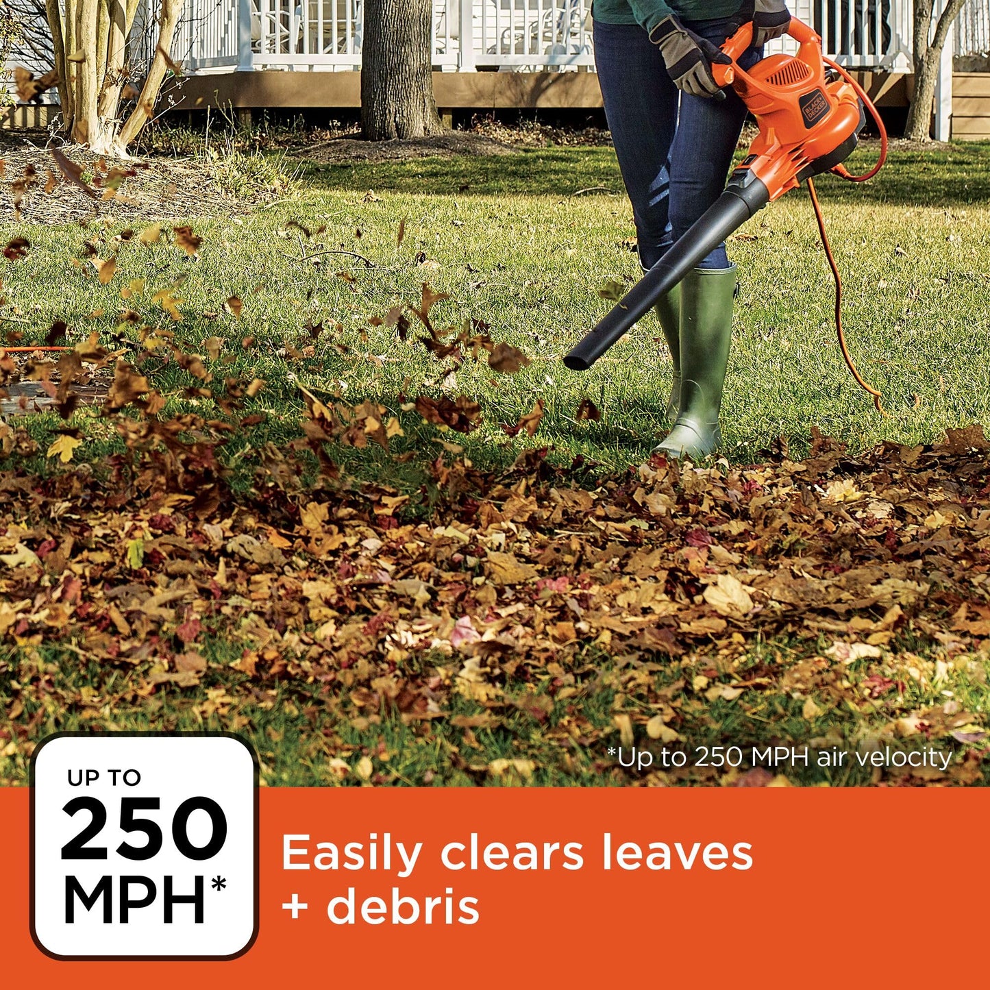 BLACK+DECKER Leaf Blower, Leaf Vacuum and Mulcher 3 in 1, Backpack Blowers for Lawn Care,250 mph Airflow, 400 cfm Delivery Power, Reusable Bag Included, Corded (BEBL7000)
