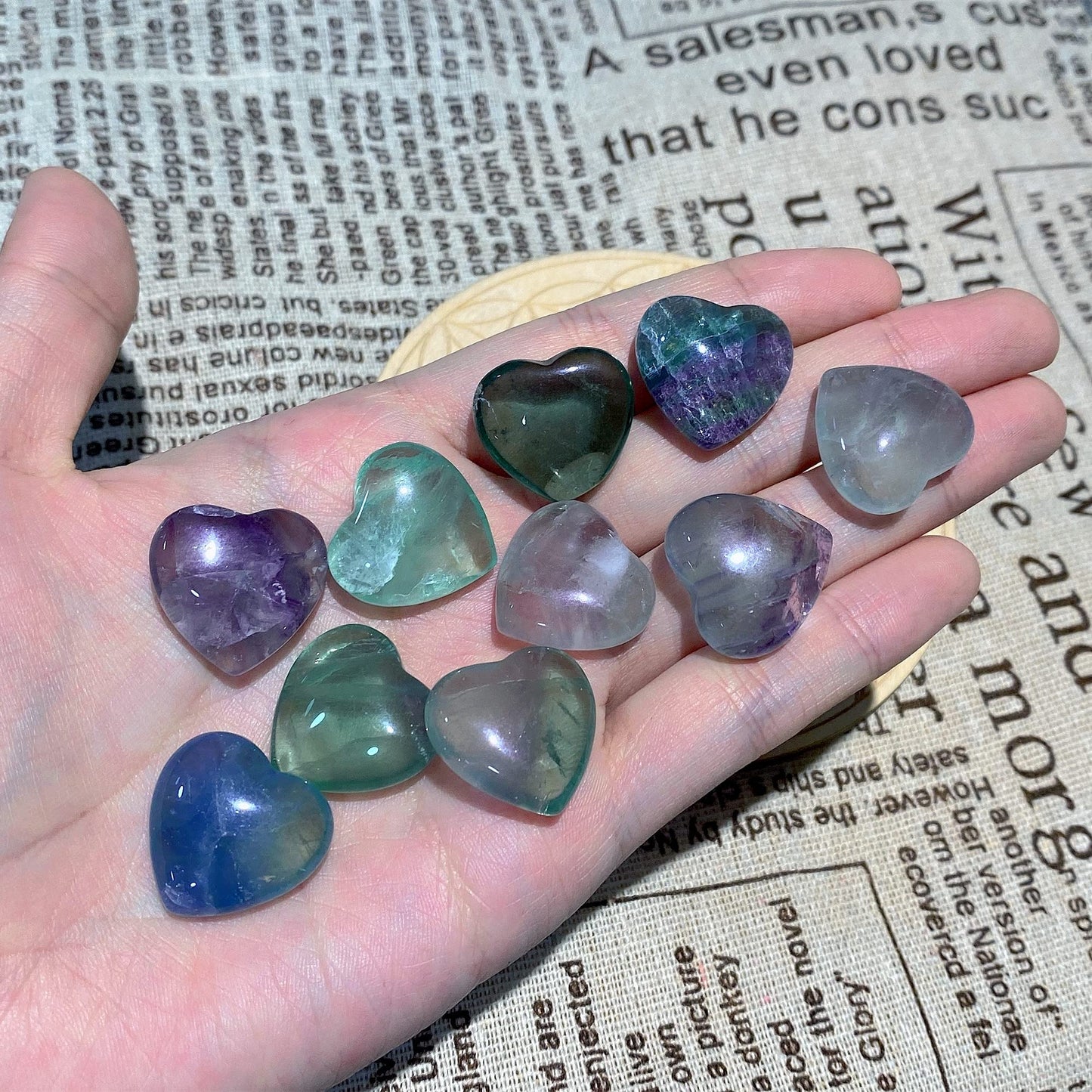 10 PCS Colorful Fluorite Crystal Heart Stone Thicken Natural Polished Love Heart Shaped Healing Stones Palm Gemstones Set Bulk Gifts Wholesale Reiki Energy Balancing Meditation Mothers Day Gifts Bulk