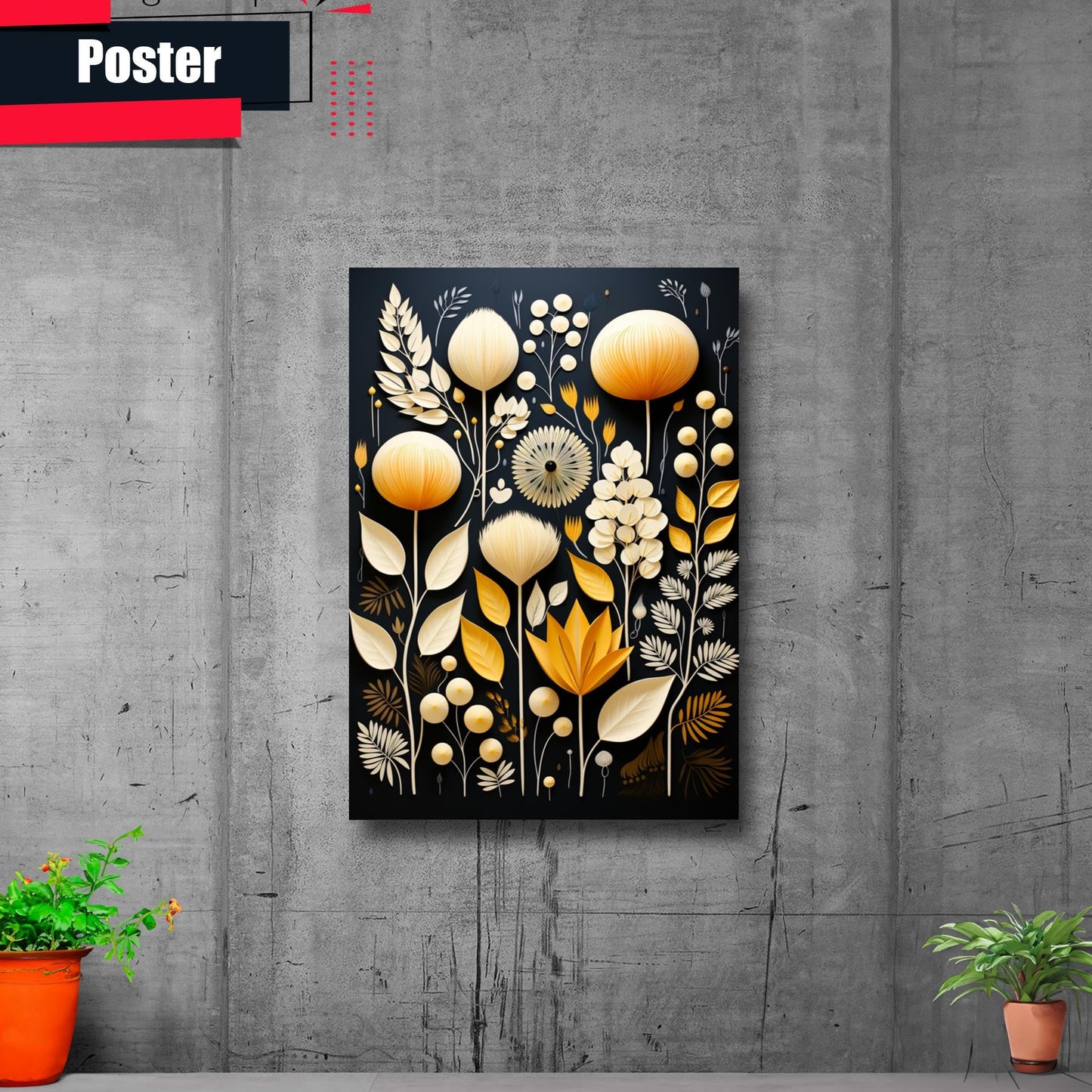 Scandinavian Folk Art, Black and Beige Abstract Botanical Wall Art for Scandinavian Home Decor, Decor Poster, Wall Decor