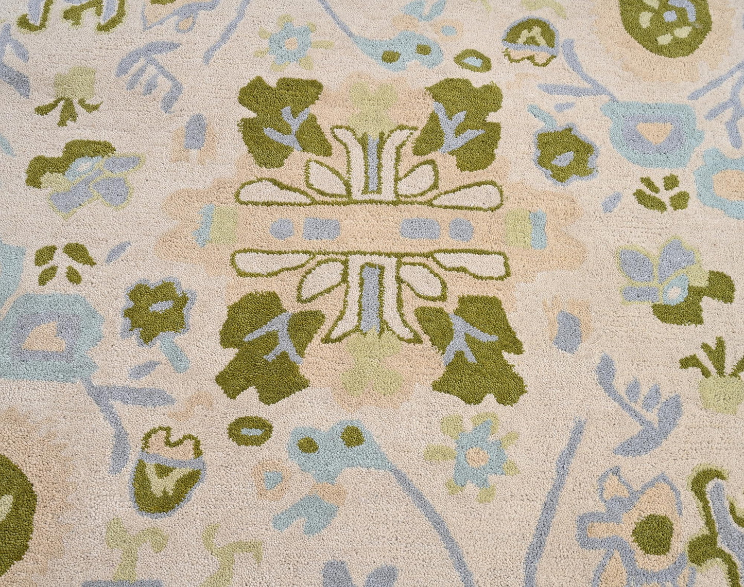 Handmade Oushak Wool Area Rug | Floral and Botanical Patterns in Soft Blue and Green | Luxurious Thick Pile for Living Room, Bedroom & Dining Room Decor (Blue & Green, 5' x 7')