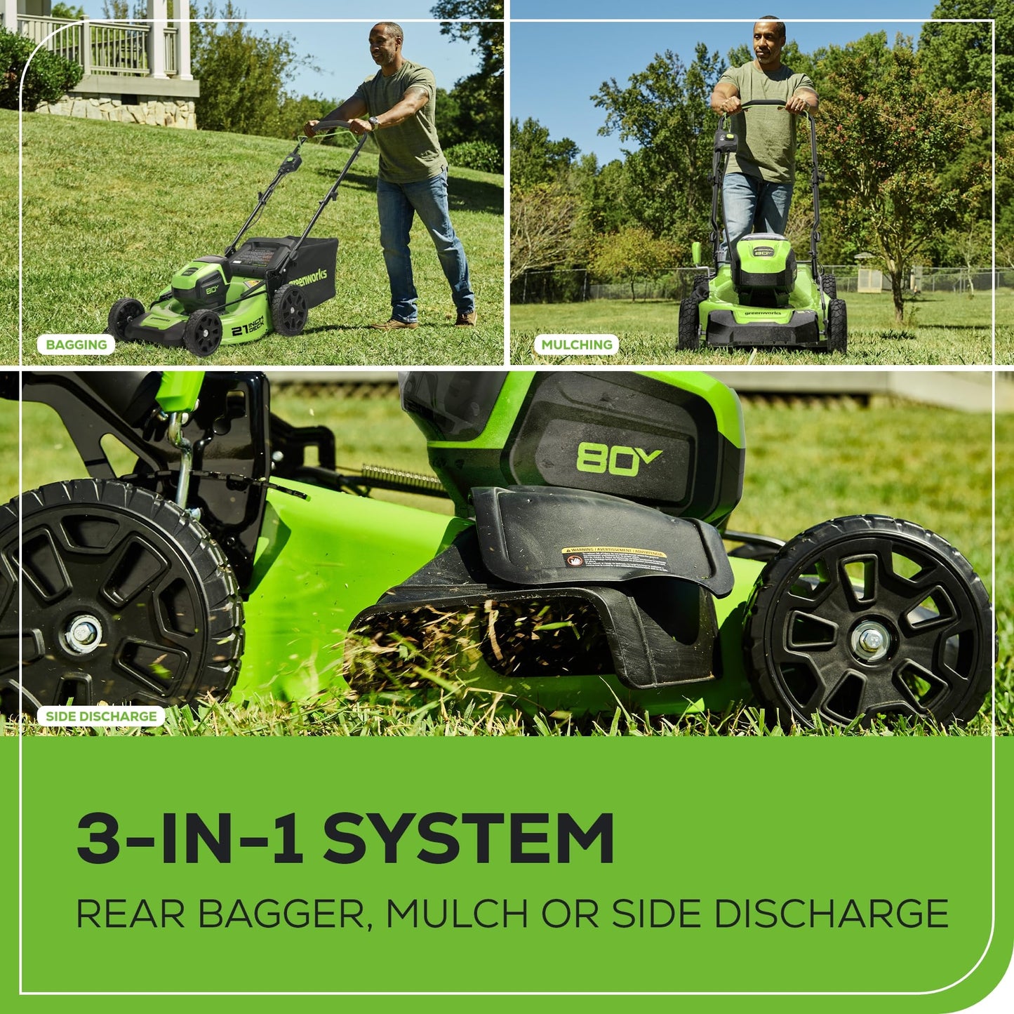 Greenworks 80V 21” Brushless (Push) Cordless Electric Lawn Mower + (500 CFM) Axial Leaf Blower (75+ Compatible Tools), (2) 2.0Ah Batteries and 30 Minute Rapid Charger