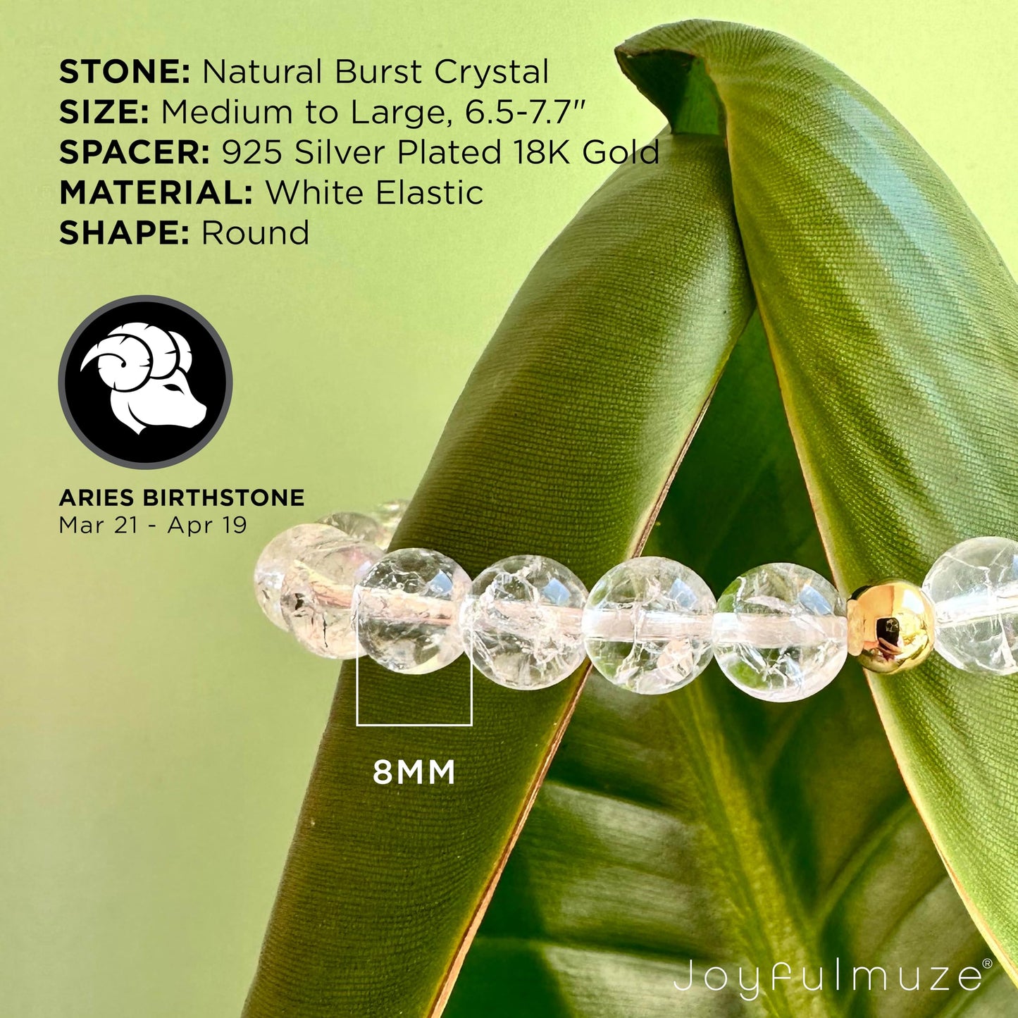 Joyfulmuze Clear Quartz Crystal Bracelet, Chakra Healing Energy Balancing, Simple Natural White Stone, Handmade Jewelry Gift for Women, 6.5-7” wrist (Burst - Clear Crystal)