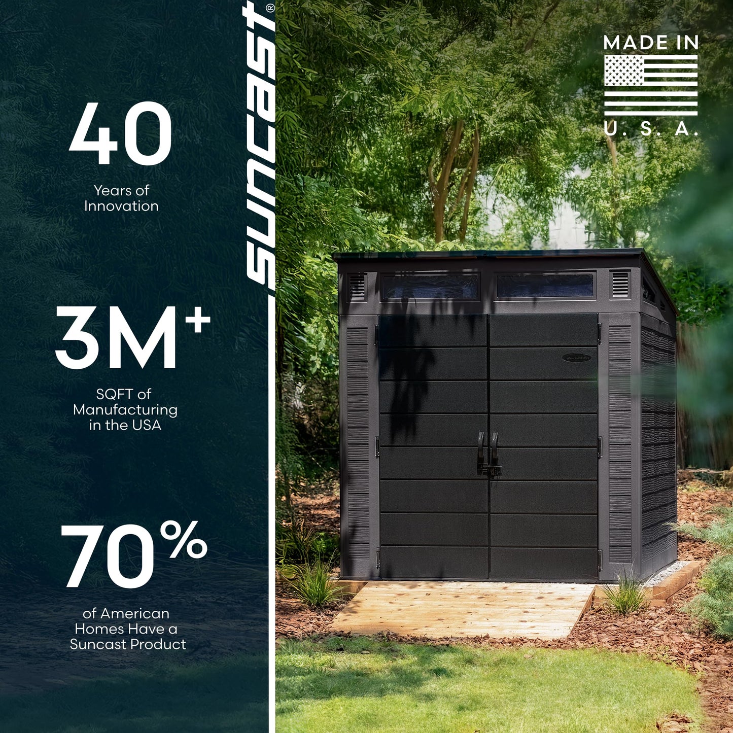 Suncast Modern Outdoor Storage Shed, 200 cu. ft. Peppercorn Resin Shed for Lawn Mower, Bikes, Utility Tools, Patio, & Yard. Weatherproof & Lockable Modern Sheds & Outdoor Storage, Made in USA